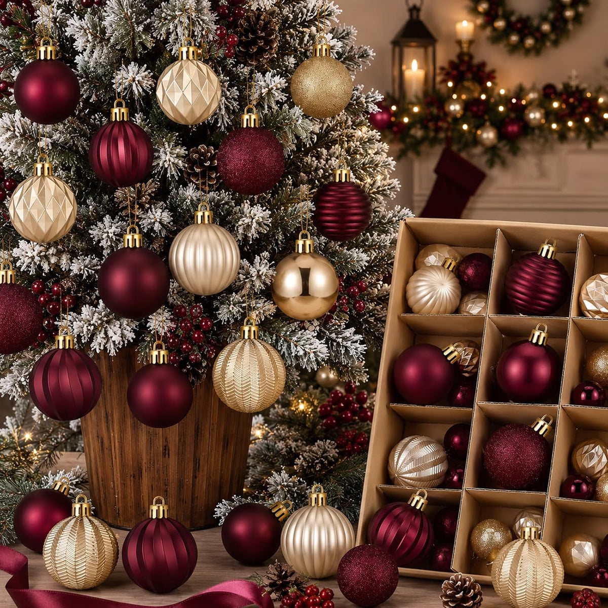 64 Pcs Neutral Christmas Ball Ornaments Brown Green White Xmas Bulbs | 1.57/1.97/2.36 Inch, Shatterproof Xmas Baubles, Assorted Size Modern Christmas Decoration, for Tree Home Indoor Holiday Decor