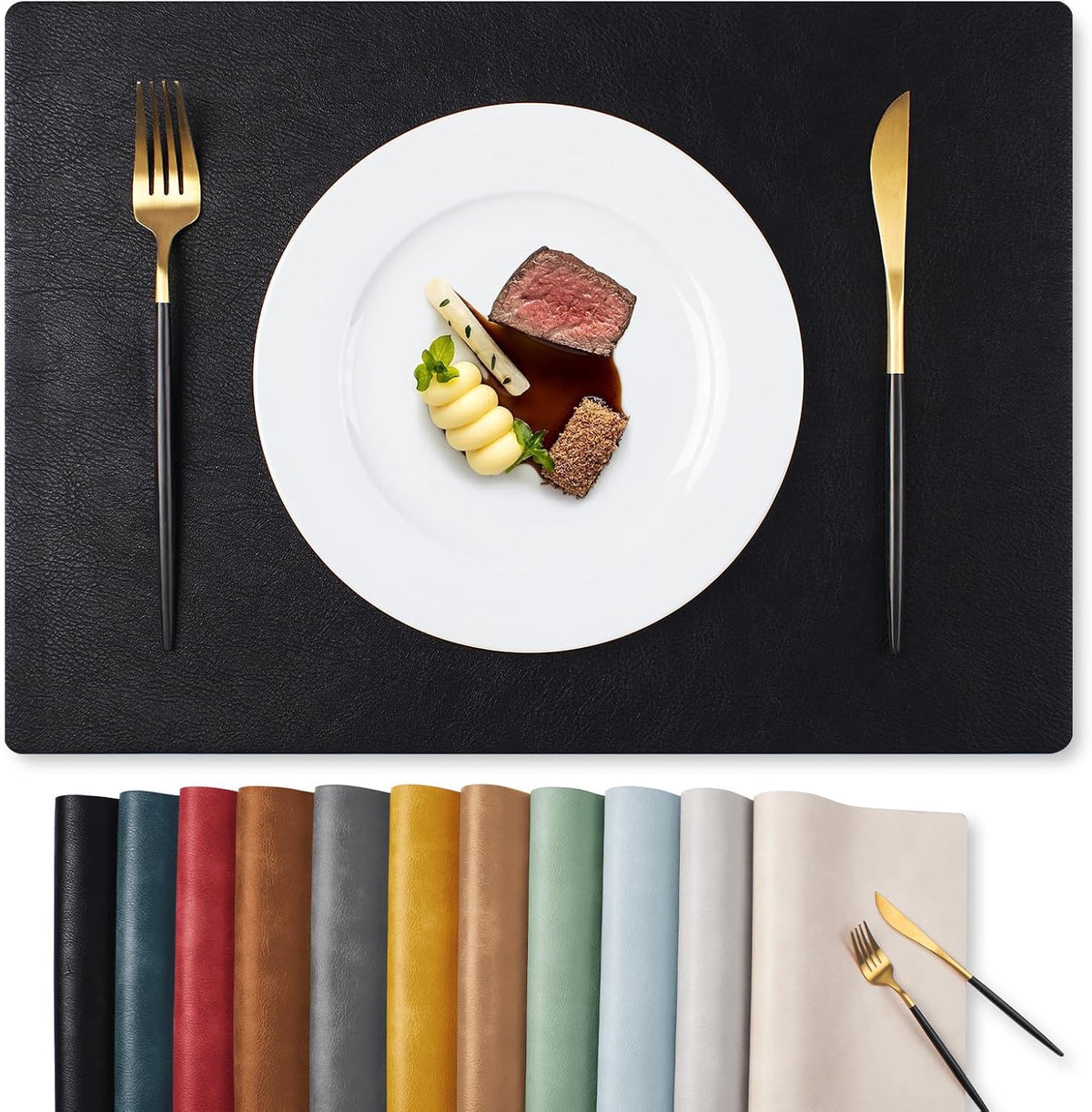 MOSAYT Fall Vinyl Faux Leather Placemats, Set of 6, Reddish Brown | Heat Resistant Table Place Mats, Waterproof Oil-proof, Non Slip, Wipeable, Reversible, For Kitchen, Dining, Party, 17x12
