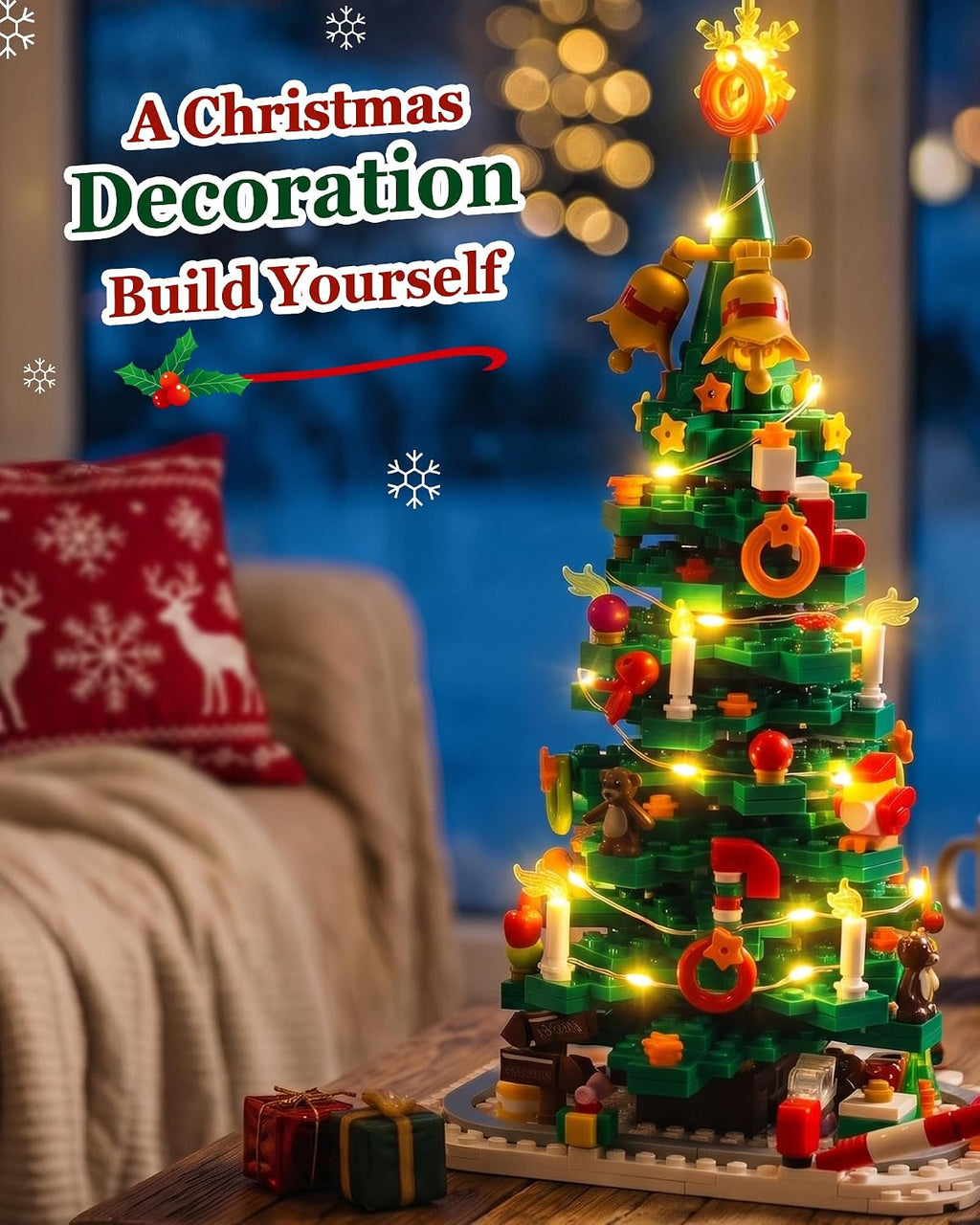 Christmas Tree and Train Advent Calendar 2026 for Kids Teens Adults | 1600 PCS Building Block Set with Warm Lights and an Interactive Map, Christmas Decor Holiday Gift for Boys and Girls