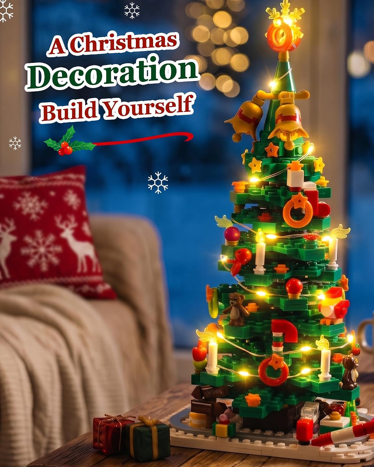 Christmas Tree and Train Advent Calendar 2026 for Kids Teens Adults | 1600 PCS Building Block Set with Warm Lights and an Interactive Map, Christmas Decor Holiday Gift for Boys and Girls