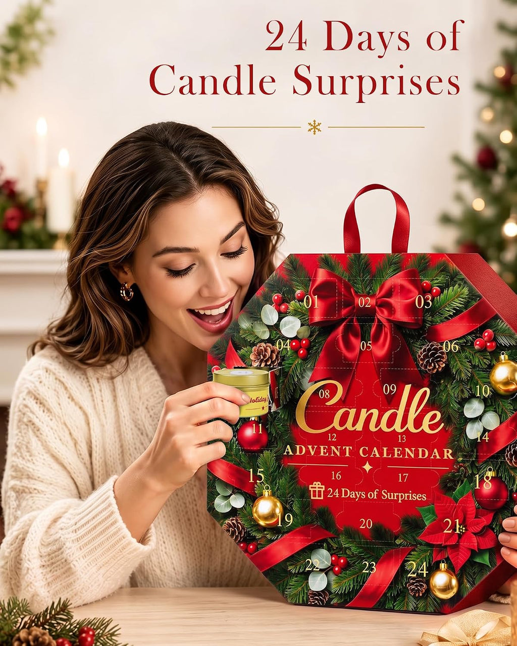 Candle Advent Calendar 2026, 24-Day Scented Candle Gift Set for Women | 100% Natural Soy Wax, 24 Different Fragrances, Daily Scent Surprises, Christmas Decor and Gifting