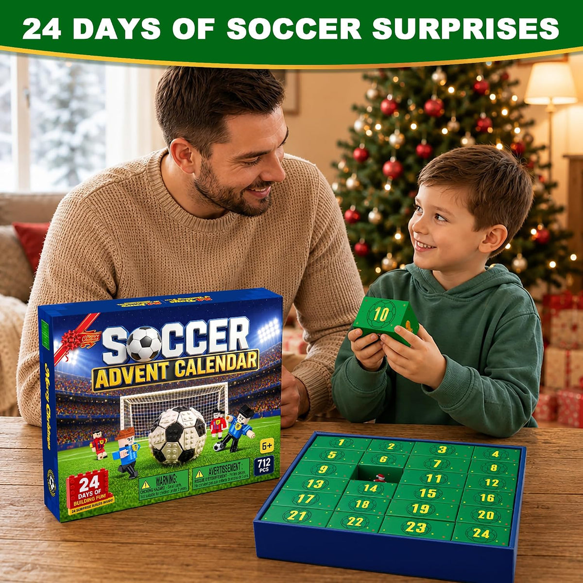 Soccer Advent Calendar 2026 for Kids Boys, 24-Day Building Countdown Gifts | Build Two Rival Teams, Complete the Match Scene, Collect & Hang Characters, Made for Football Fans, Beyond Christmas Fun