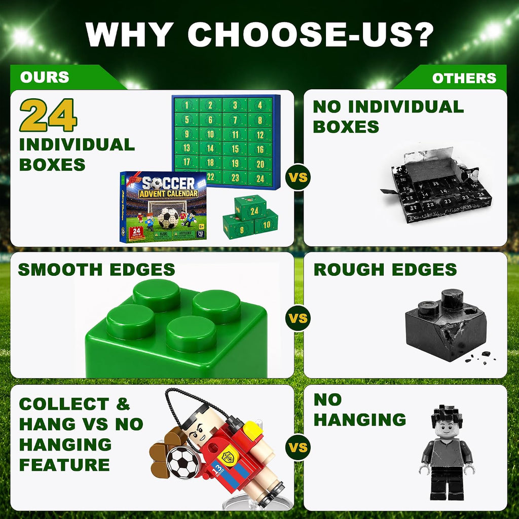 Soccer Advent Calendar 2026 for Kids Boys, 24-Day Building Countdown Gifts | Build Two Rival Teams, Complete the Match Scene, Collect & Hang Characters, Made for Football Fans, Beyond Christmas Fun