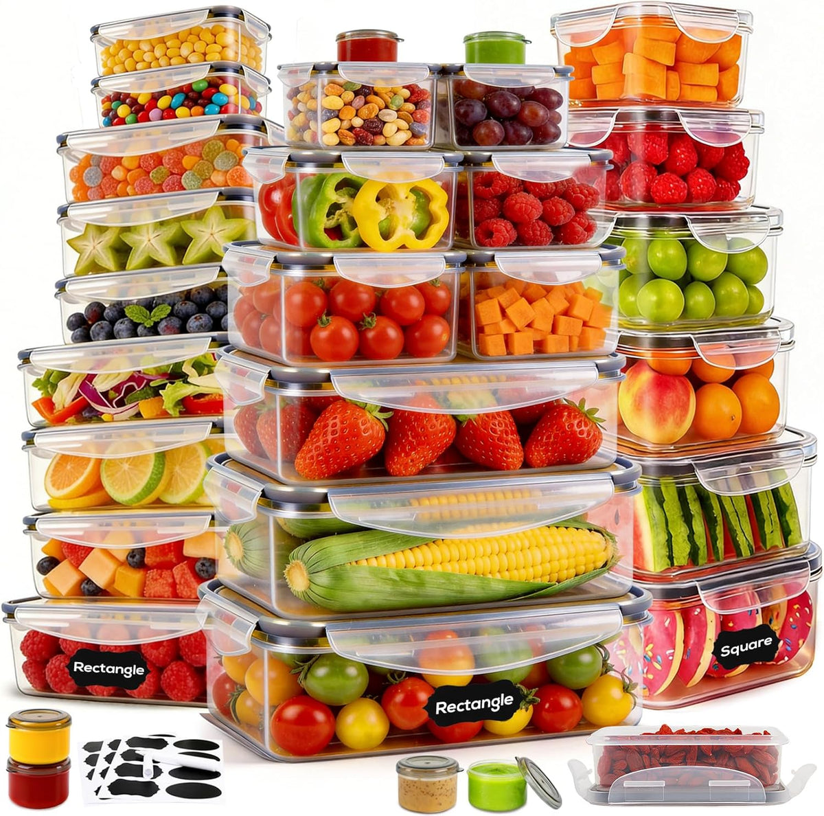 50PCS Thick Food Storage Containers with Airtight Lids for Meal Prep | BPA-Free Plastic Food Container Set for Leftovers, Snacks, Lunch, Fruit, Freezer Storage & Kitchen Organization, Leakproof