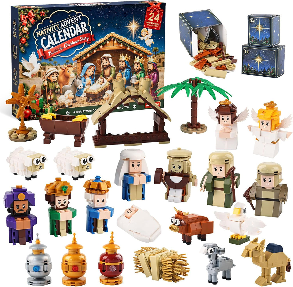 Nativity Advent Calendar 2026 Kids, 24-Day Christmas Building Blocks Set | Christmas Countdown Calendar for Kids, Nativity Scene with Holy Family, Meaningful Christmas Kids Gifts for Boys Girls Adults