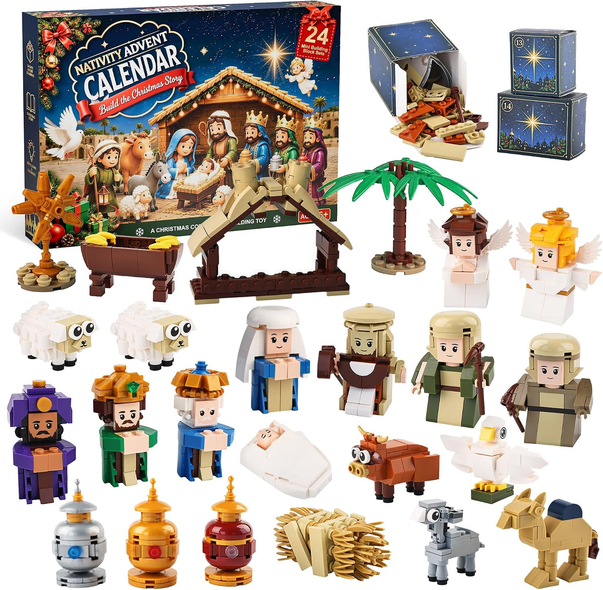 Nativity Advent Calendar 2026 Kids, 24-Day Christmas Building Blocks Set | Christmas Countdown Calendar for Kids, Nativity Scene with Holy Family, Meaningful Christmas Kids Gifts for Boys Girls Adults