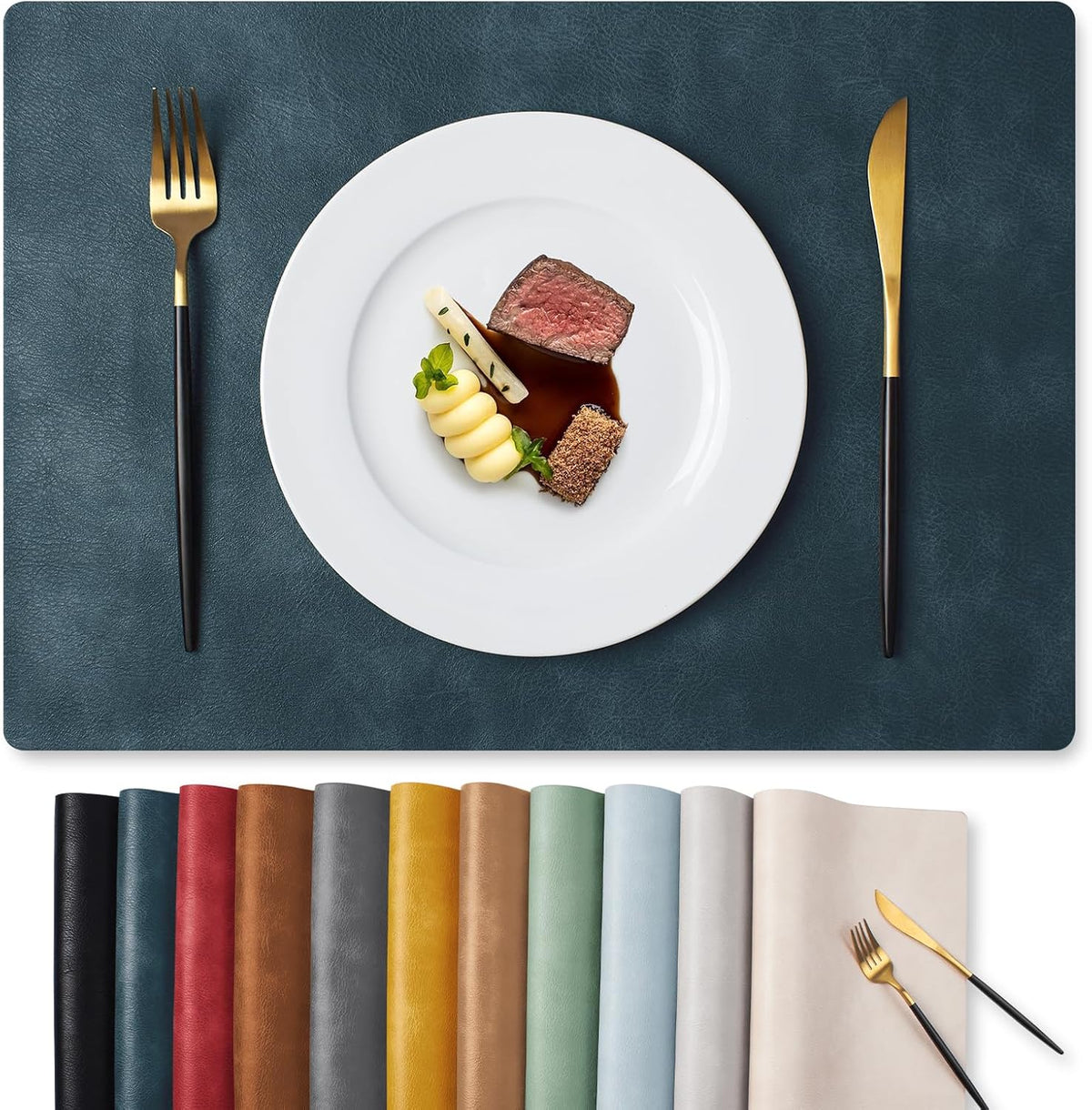 MOSAYT Fall Vinyl Faux Leather Placemats, Set of 6, Reddish Brown | Heat Resistant Table Place Mats, Waterproof Oil-proof, Non Slip, Wipeable, Reversible, For Kitchen, Dining, Party, 17x12