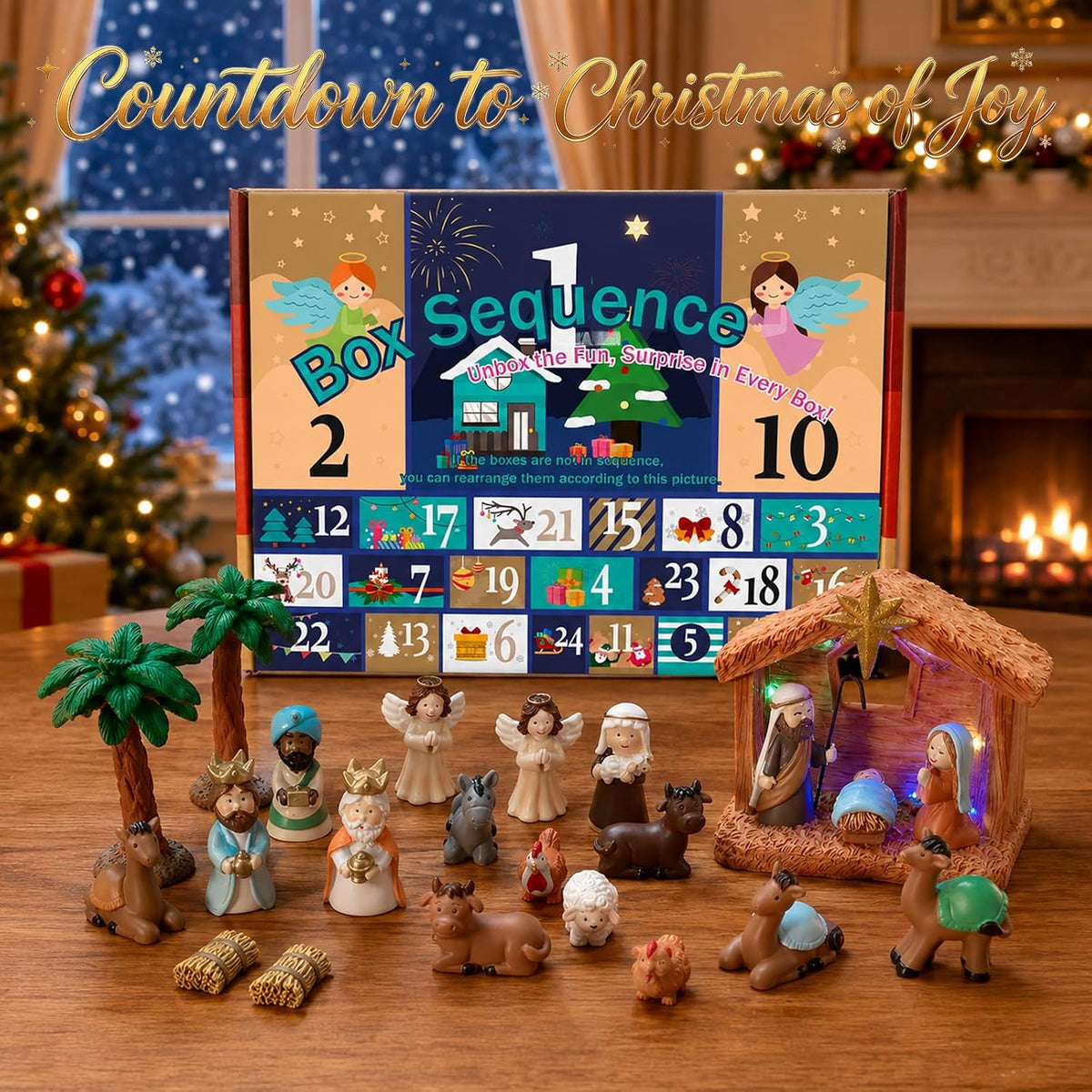Nativity Advent Calendar 2026, 25-Piece Christmas Countdown Calendar | 24-Day Light-Up Nativity Scene Set, Resin Advent Calendar for Kids, Christmas Decor & Gifts for Boys and Girls