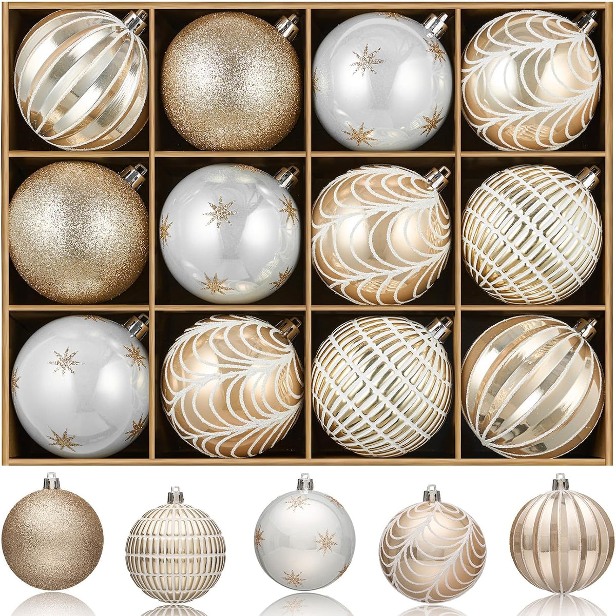 JORNOY Christmas Tree Ornaments Set of 12, 3.15inch/80MM Shatterproof Plastic Xmas Tree Ball Ornaments Bulk Decorative Hanging Baubles for Xmas Tree Decor Holiday Party Decorations, Earth Tone