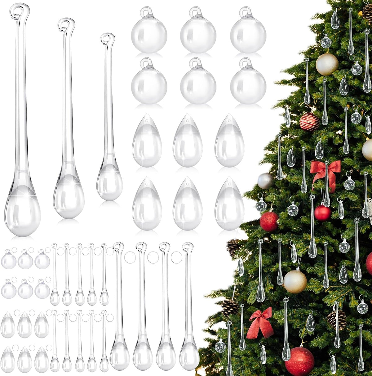 100 Pcs Christmas Tree Acrylic Hanging Ornaments,Clear | Teardrop Ornaments 5 Styles Christmas Crystal Chandelier Pendant Crystals for Centerpieces Chandelier Wedding Decor