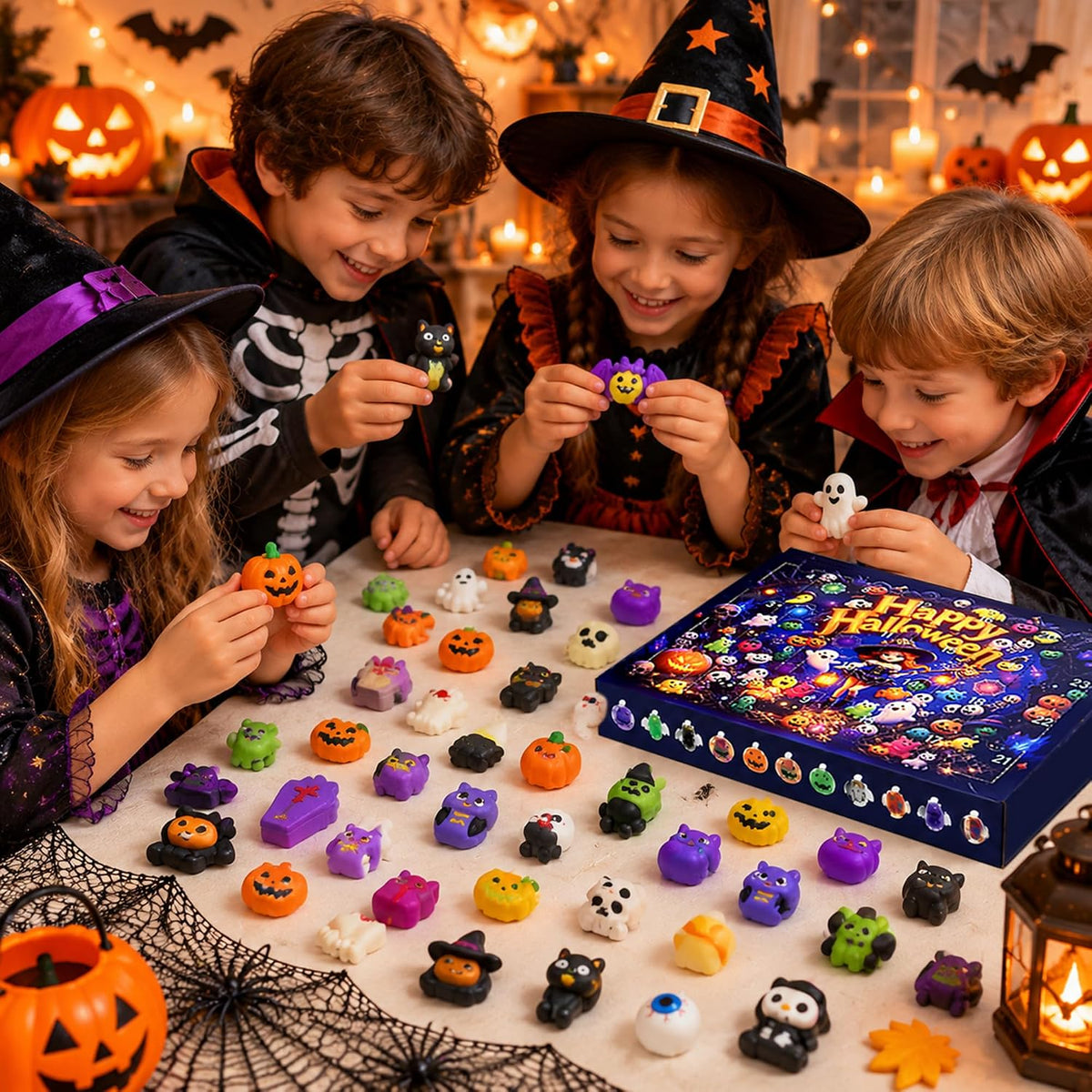 Halloween Advent Calendar 2026 – 24 Days Crunchy Squishy Countdown, Non Candy Trick or Treat Prizes, with Cute Spooky Designs like Pumpkins, Ghosts, Bats. Mystery Holiday Gift Box （random color）