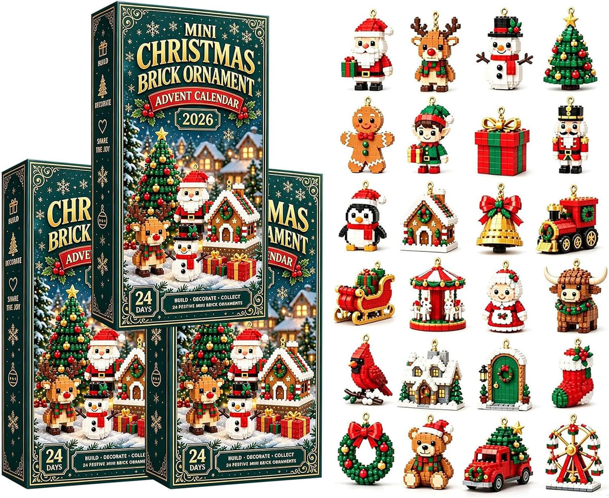 24-Day Mini Christmas Ornament Advent Calendar, 2D Acrylic Designs | Christmas Advent Calendar with Hanging Rope, Festive Hanging Decorations for Christmas Trees, Garlands & Mantels Display