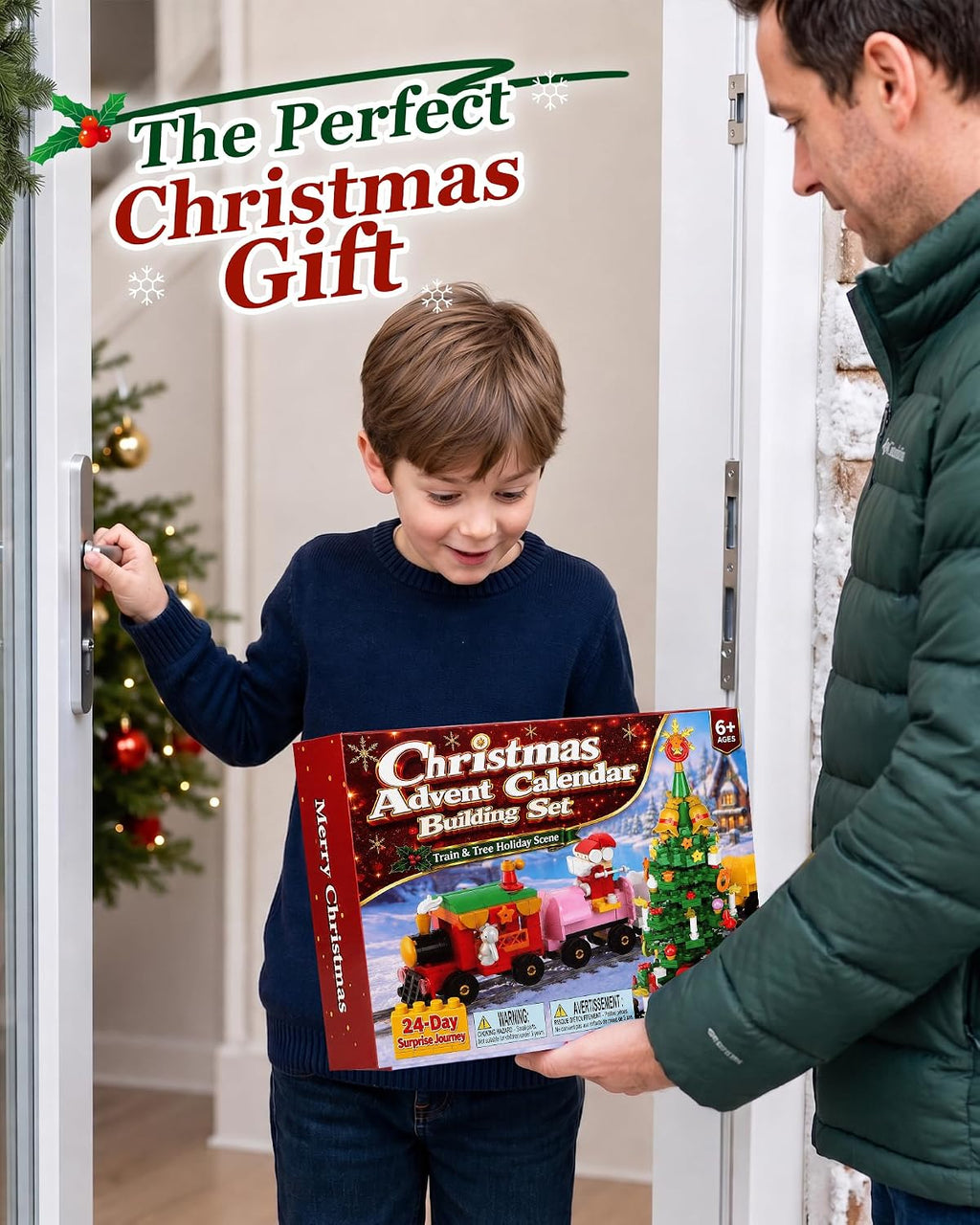 Christmas Tree and Train Advent Calendar 2026 for Kids Teens Adults | 1600 PCS Building Block Set with Warm Lights and an Interactive Map, Christmas Decor Holiday Gift for Boys and Girls