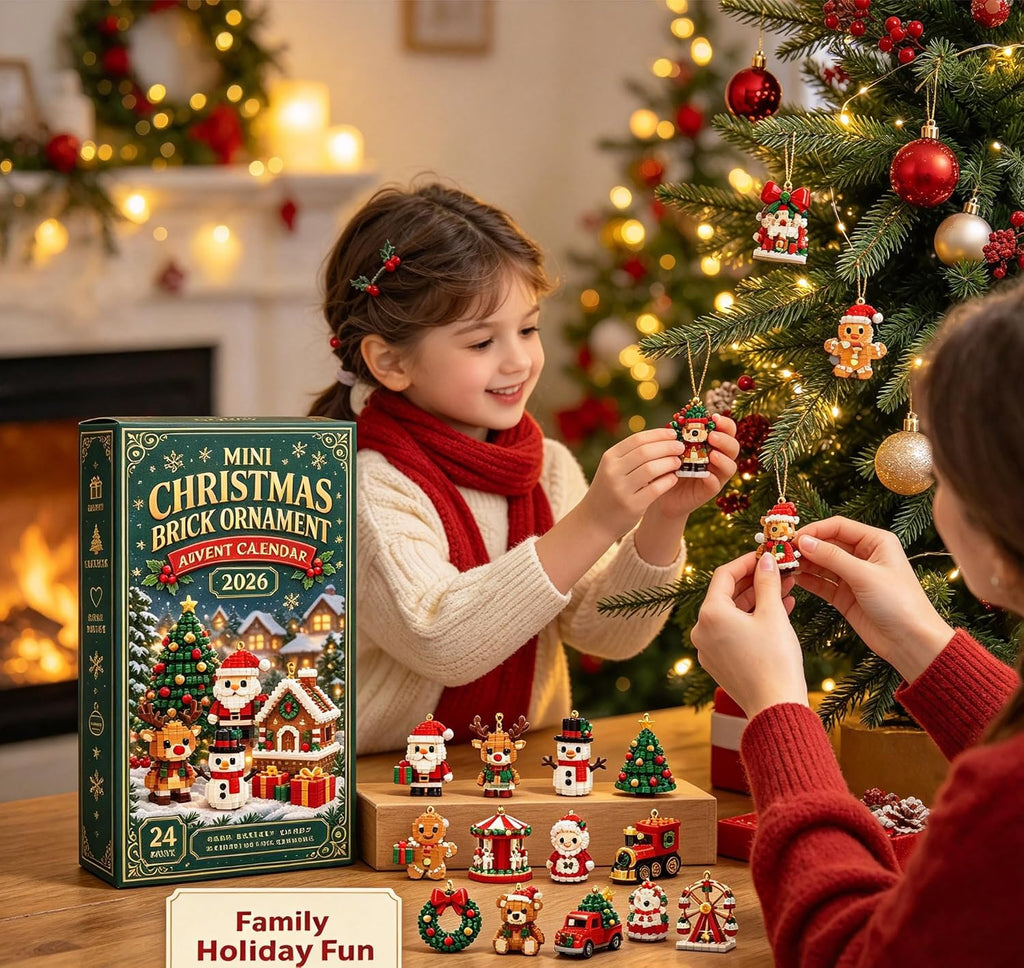 24-Day Mini Christmas Brick Ornament advent calendar 2026, 24 Unique Buildable Holiday Designs with Hanging Loops, DIY Building Set for Christmas Trees, Garlands, Mantels Festive Displays