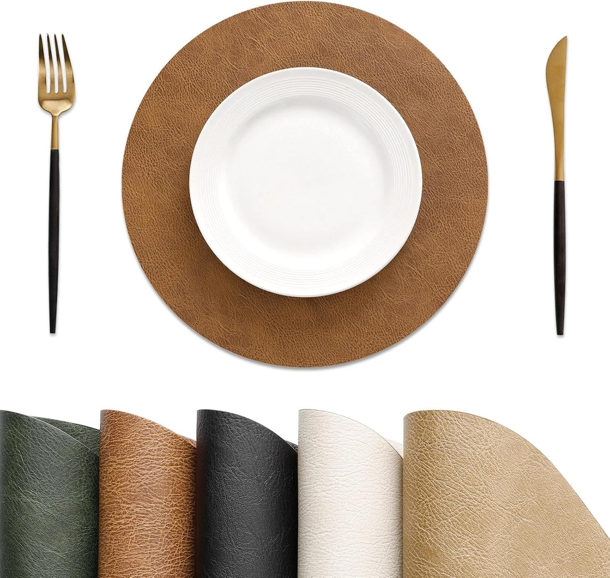 MOSAYT Fall Vinyl Faux Leather Placemats, Set of 6, Reddish Brown | Heat Resistant Table Place Mats, Waterproof Oil-proof, Non Slip, Wipeable, Reversible, For Kitchen, Dining, Party, 17x12