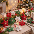 12 Pcs Embroidered Felt Christmas Star Snowflake 3D Ornaments Bulk | 5.5 Inches, Embroidered Soft Texture, Red and Green, for Xmas Hanging Ornaments, Winter Holiday Favors, Swedish Nordic Decors
