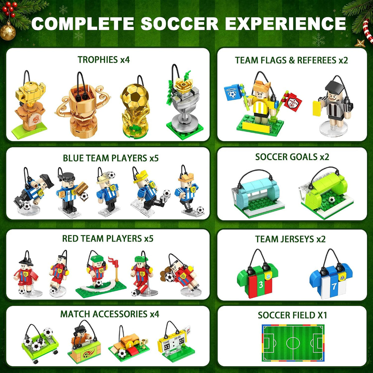 Soccer Advent Calendar 2026 for Kids Boys, 24-Day Building Countdown Gifts | Build Two Rival Teams, Complete the Match Scene, Collect & Hang Characters, Made for Football Fans, Beyond Christmas Fun