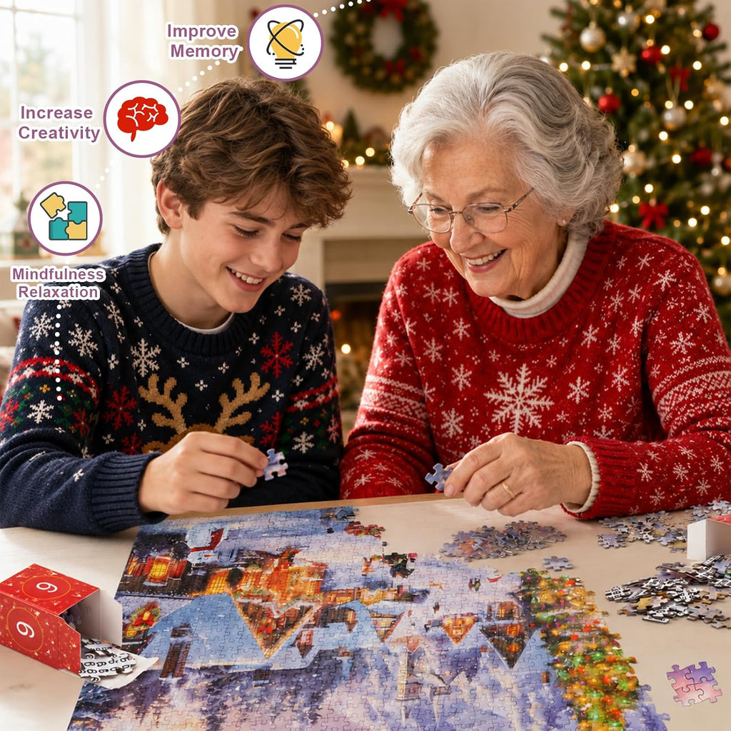 Puzzle Advent Calendar 2026 – 24 Days Christmas Countdown Jigsaw Puzzle | 1008-Piece with 42 Pieces Per Day | Includes 1:1 Poster | Holiday Gift for Teens Adults | 19.7 x 27.6 Inches