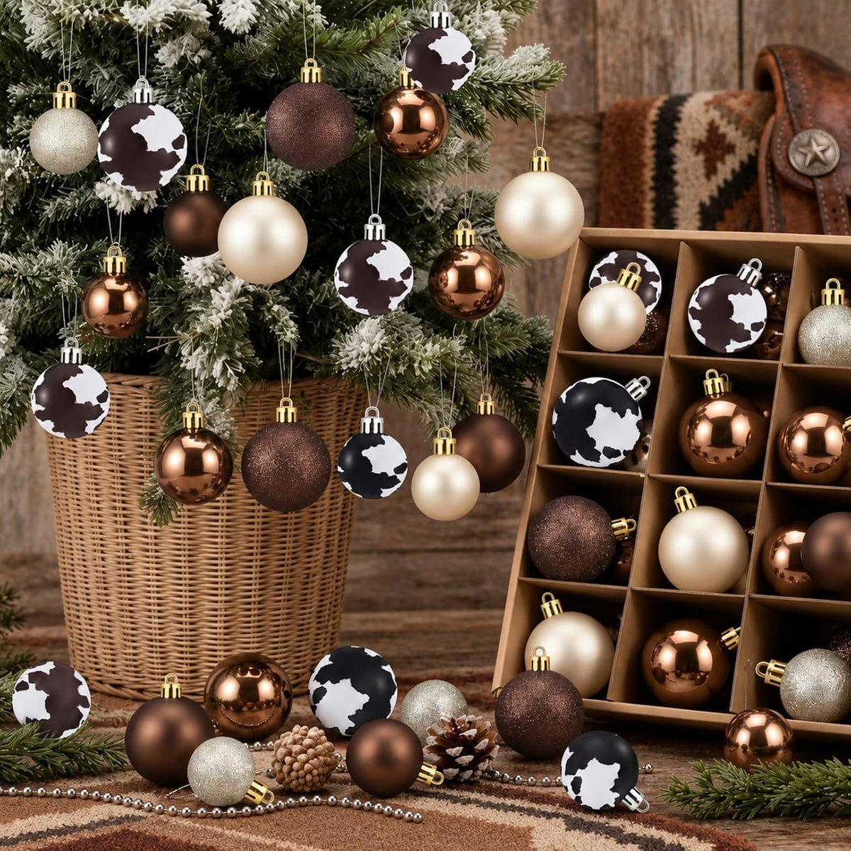 64 Pcs Neutral Christmas Ball Ornaments Brown Green White Xmas Bulbs | 1.57/1.97/2.36 Inch, Shatterproof Xmas Baubles, Assorted Size Modern Christmas Decoration, for Tree Home Indoor Holiday Decor