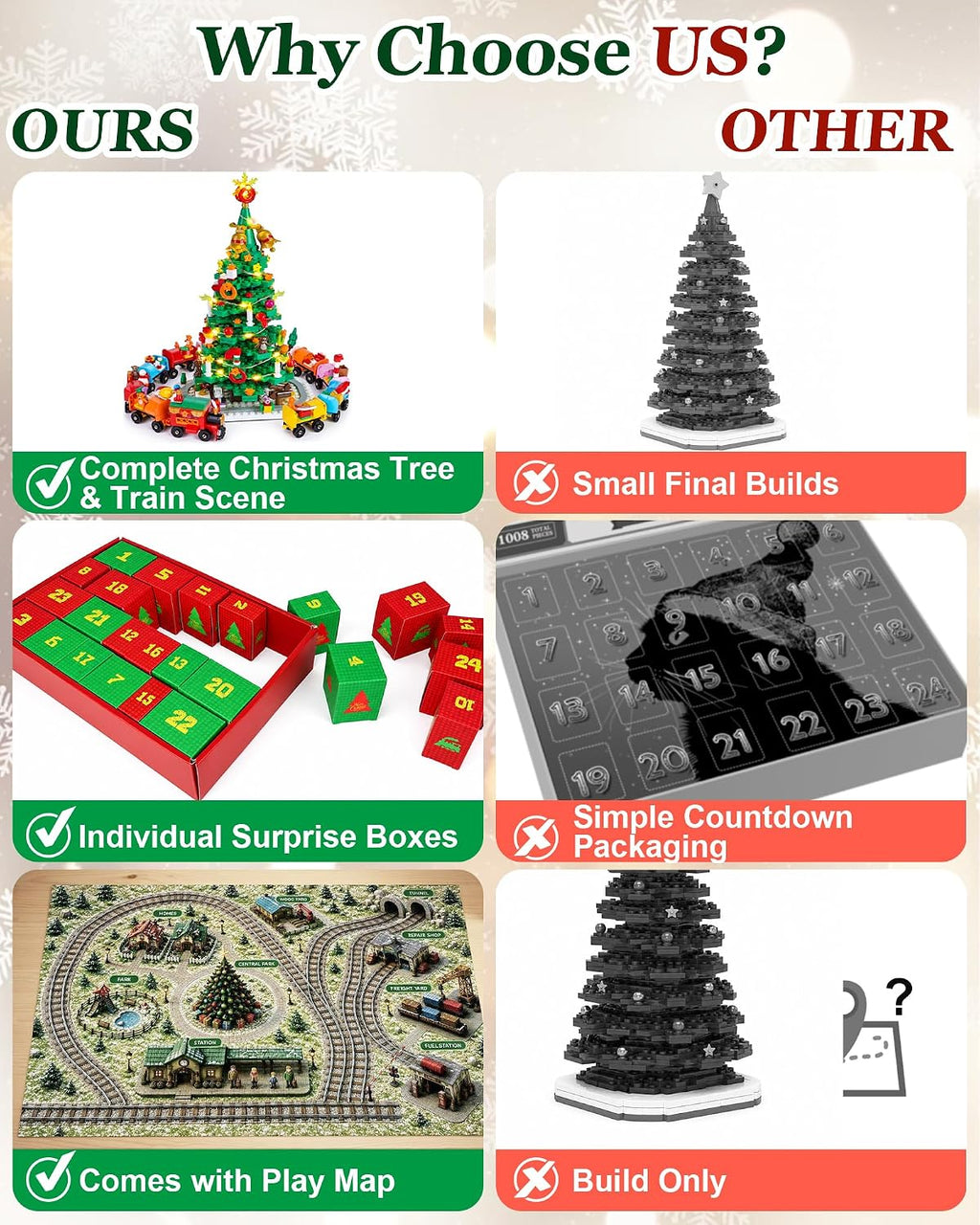 Christmas Tree and Train Advent Calendar 2026 for Kids Teens Adults | 1600 PCS Building Block Set with Warm Lights and an Interactive Map, Christmas Decor Holiday Gift for Boys and Girls
