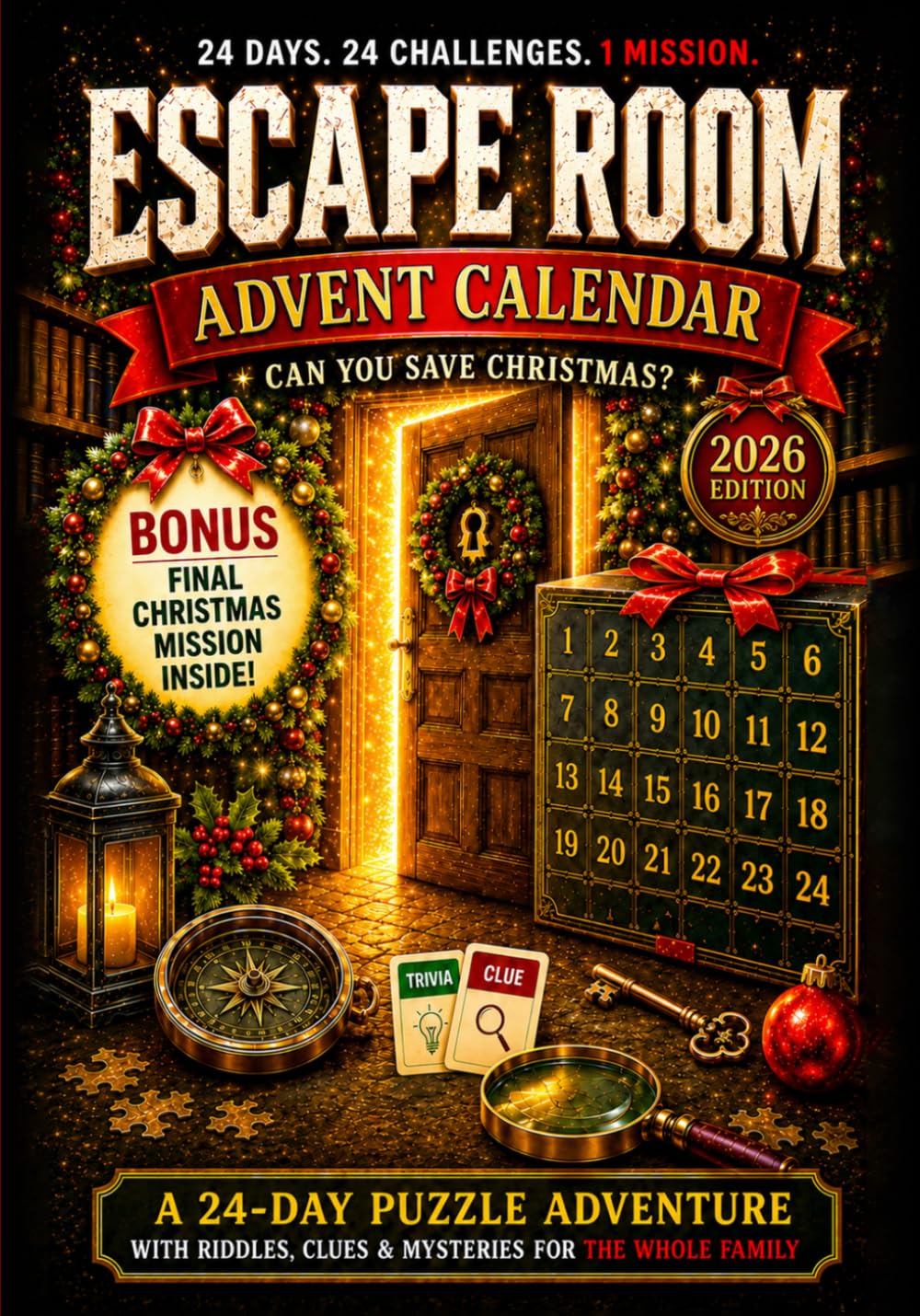 Escape Room Advent Calendar: A 24-Day Puzzle Adventure with Riddles, Clues & Mysteries for the Whole Family (The Christmas Countdown Books)