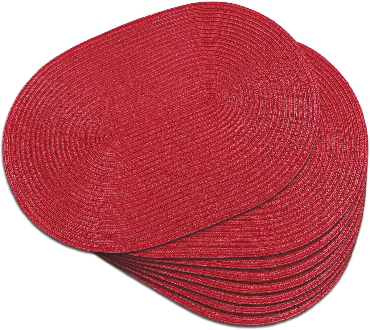 Placemats Set of 8, Woven Oval Braided Dining Table Mats(Beige Brown) | 12 x 17.5 Inch Size Fits Plates and Flatware; Hand Washable and Heat Resistant for Kitchen Use, with Farmhouse and Boho Style