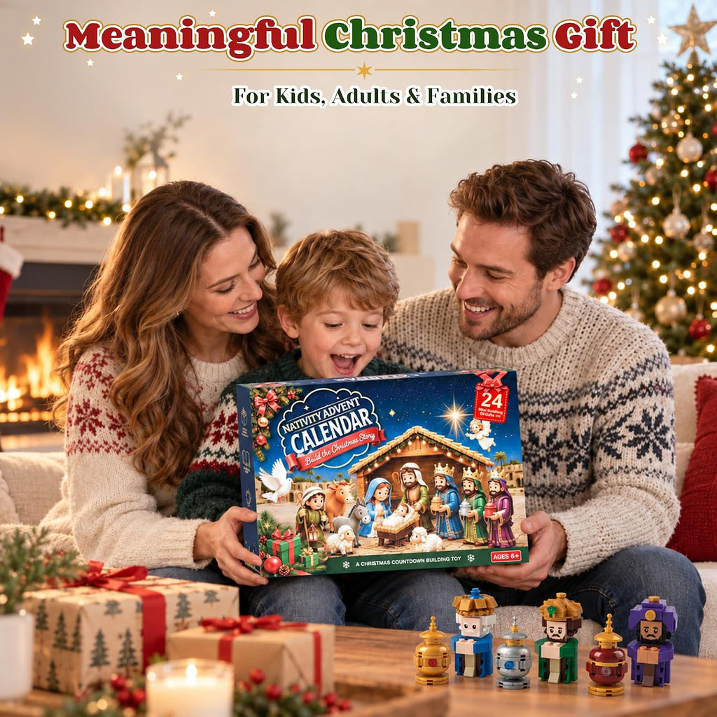 Nativity Advent Calendar 2026 Kids, 24-Day Christmas Building Blocks Set | Christmas Countdown Calendar for Kids, Nativity Scene with Holy Family, Meaningful Christmas Kids Gifts for Boys Girls Adults