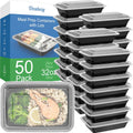Dealusy 50 Pack (100-Piece) 24 oz Meal Prep Containers Reusable with Lids | Sturdy Leakproof & Food Safe, Microwave, Freezer, Dishwasher Safe Prep Containers, To Go Take Out Plastic Food Storage