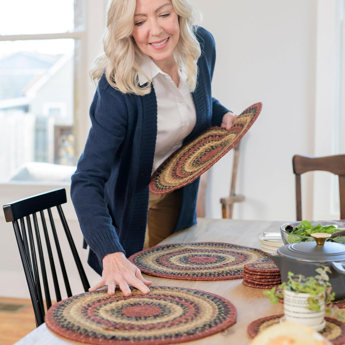 Homespice Apple Pie Braided Coasters for Country Decor, Round 4 Set of 6 | Red Absorbent Drink Coasters for Tabletop, Absorbs Moisture, Rich Colors, Durable and Easy to Clean