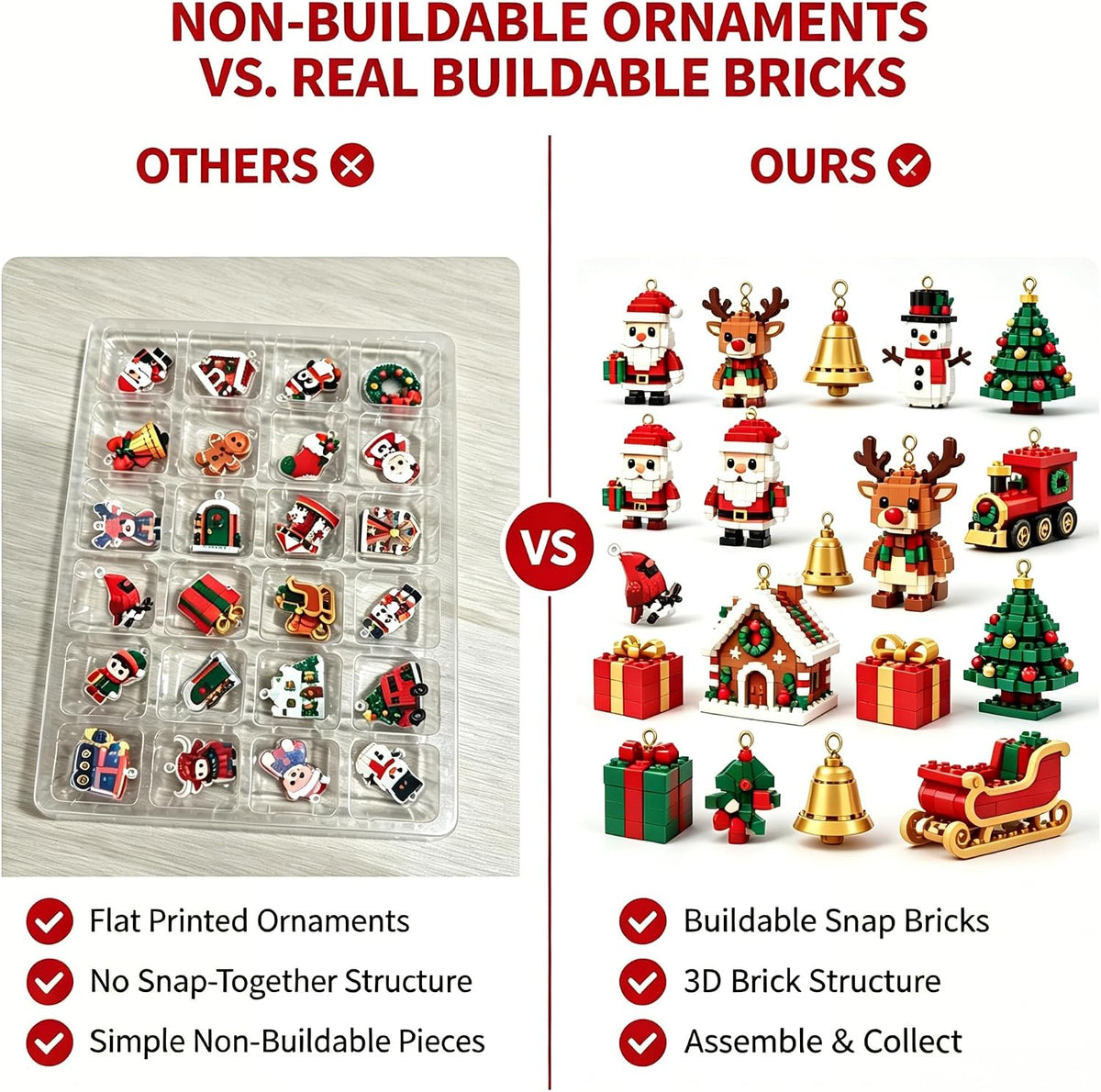 24-Day Mini Christmas Brick Ornament advent calendar 2026, 24 Unique Buildable Holiday Designs with Hanging Loops, DIY Building Set for Christmas Trees, Garlands, Mantels Festive Displays