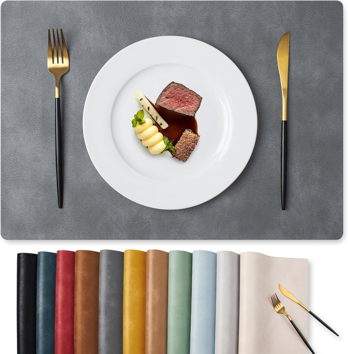 MOSAYT Fall Vinyl Faux Leather Placemats, Set of 6, Reddish Brown | Heat Resistant Table Place Mats, Waterproof Oil-proof, Non Slip, Wipeable, Reversible, For Kitchen, Dining, Party, 17x12