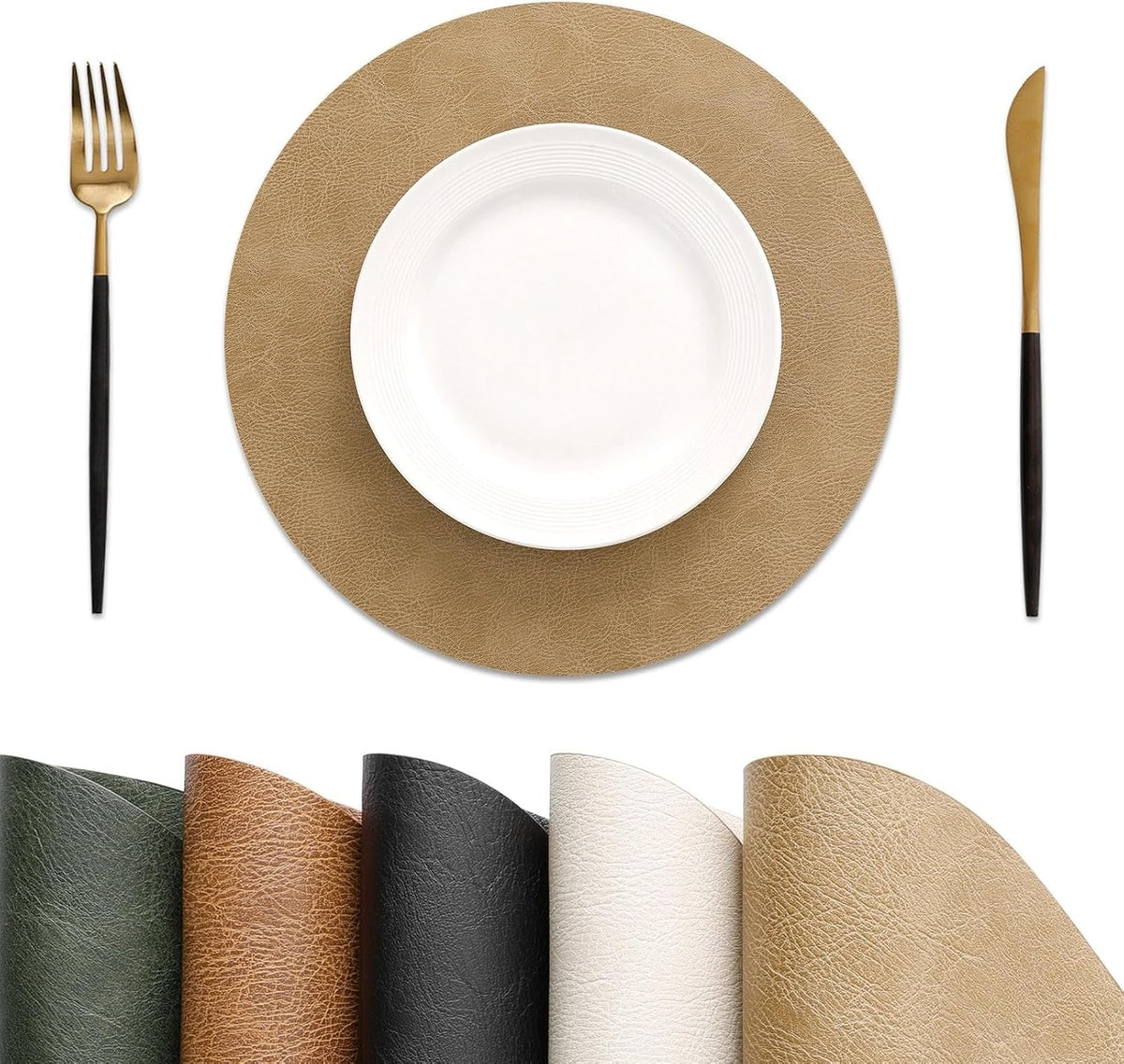 MOSAYT Fall Vinyl Faux Leather Placemats, Set of 6, Reddish Brown | Heat Resistant Table Place Mats, Waterproof Oil-proof, Non Slip, Wipeable, Reversible, For Kitchen, Dining, Party, 17x12
