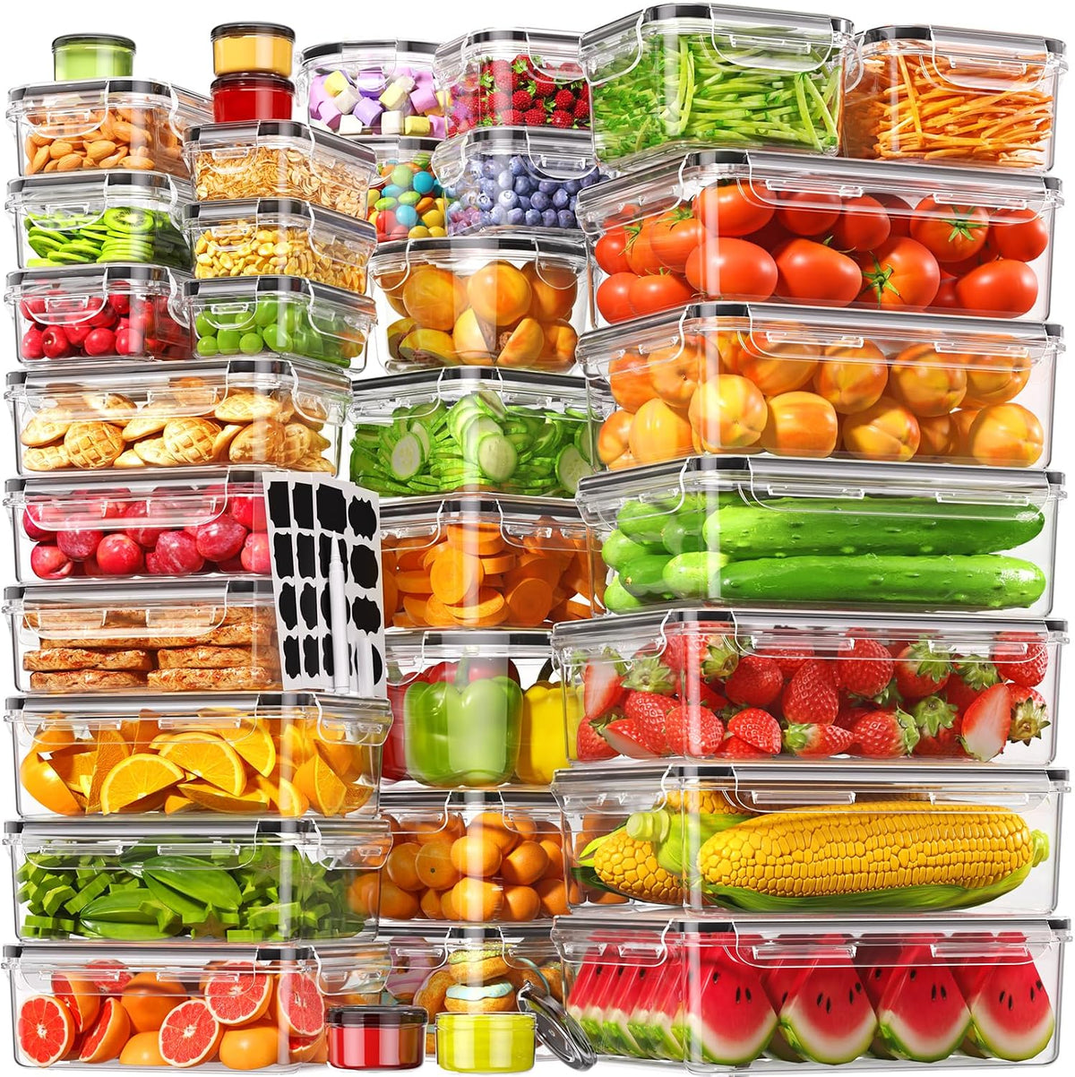 60 PCS Food Storage Containers with Lids Airtight, (30 Lids & 30 Containers) Leak proof Containers Set for Kitchen, Meal Prep, BPA-Free, PVC-Free Plastic, Microwave/Dishwasher Safe, Extra Labels & Pen