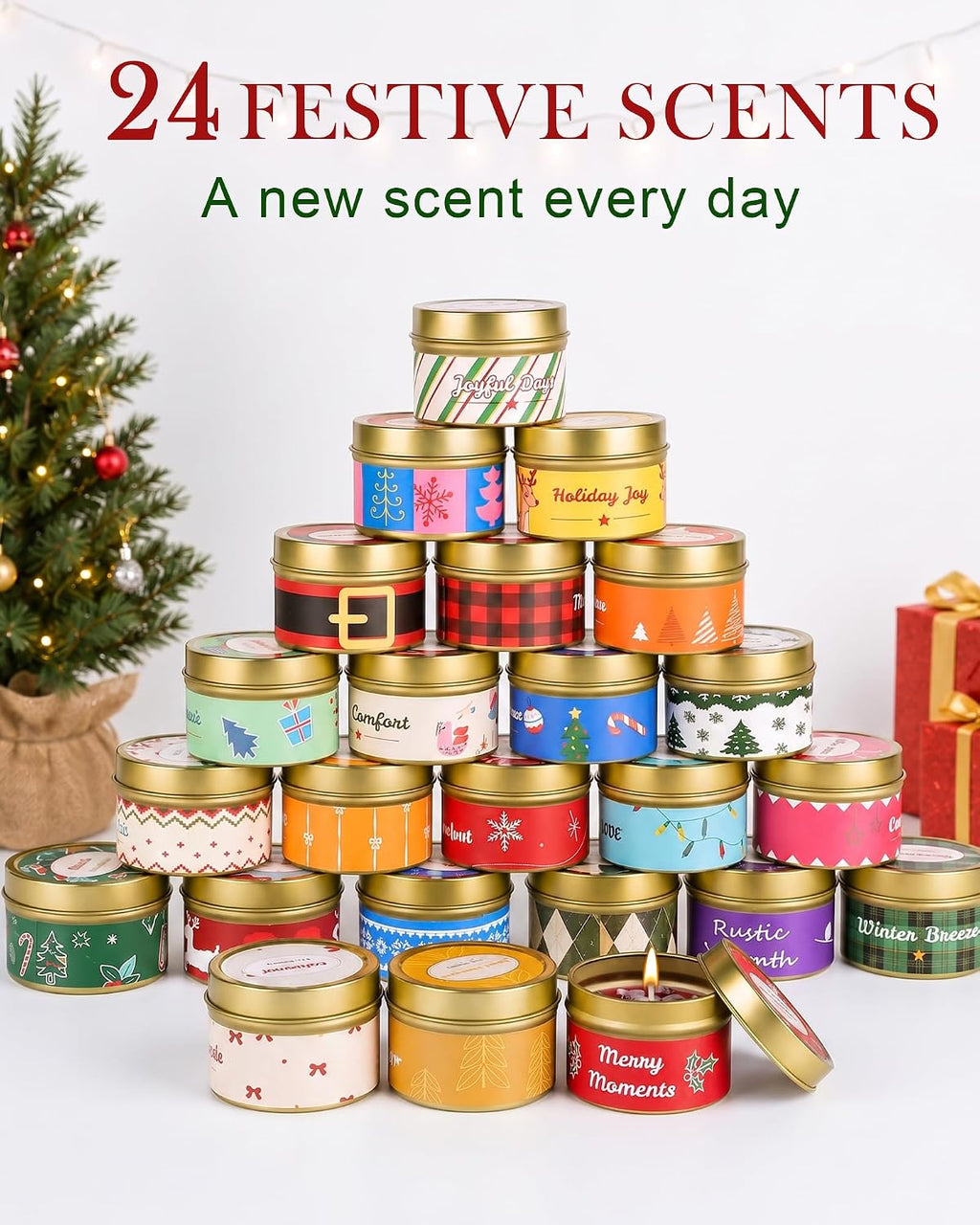 Candle Advent Calendar 2026, 24-Day Scented Candle Gift Set for Women | 100% Natural Soy Wax, 24 Different Fragrances, Daily Scent Surprises, Christmas Decor and Gifting