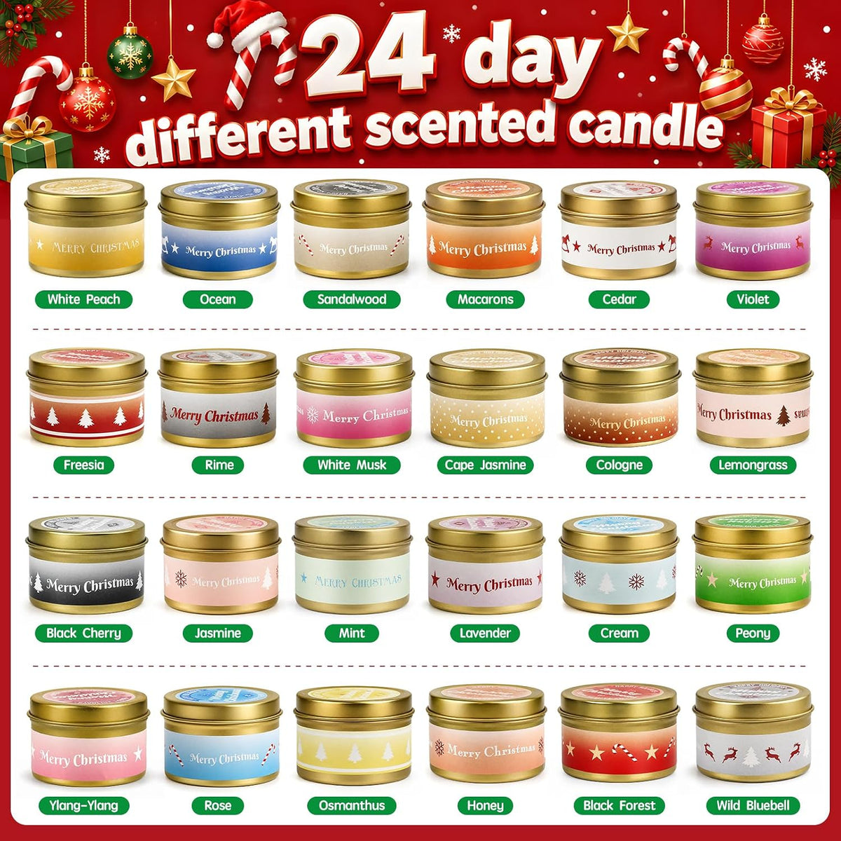 Advent Calendar 2026 Scented Candles Gift Set 24 Days Different Fragrances Aromatherapy Candles Natural Soy Wax Christmas Countdown Gifts Stocking Stuffers Decorations for Teen Girls Adults Mom Wife Girlfriend
