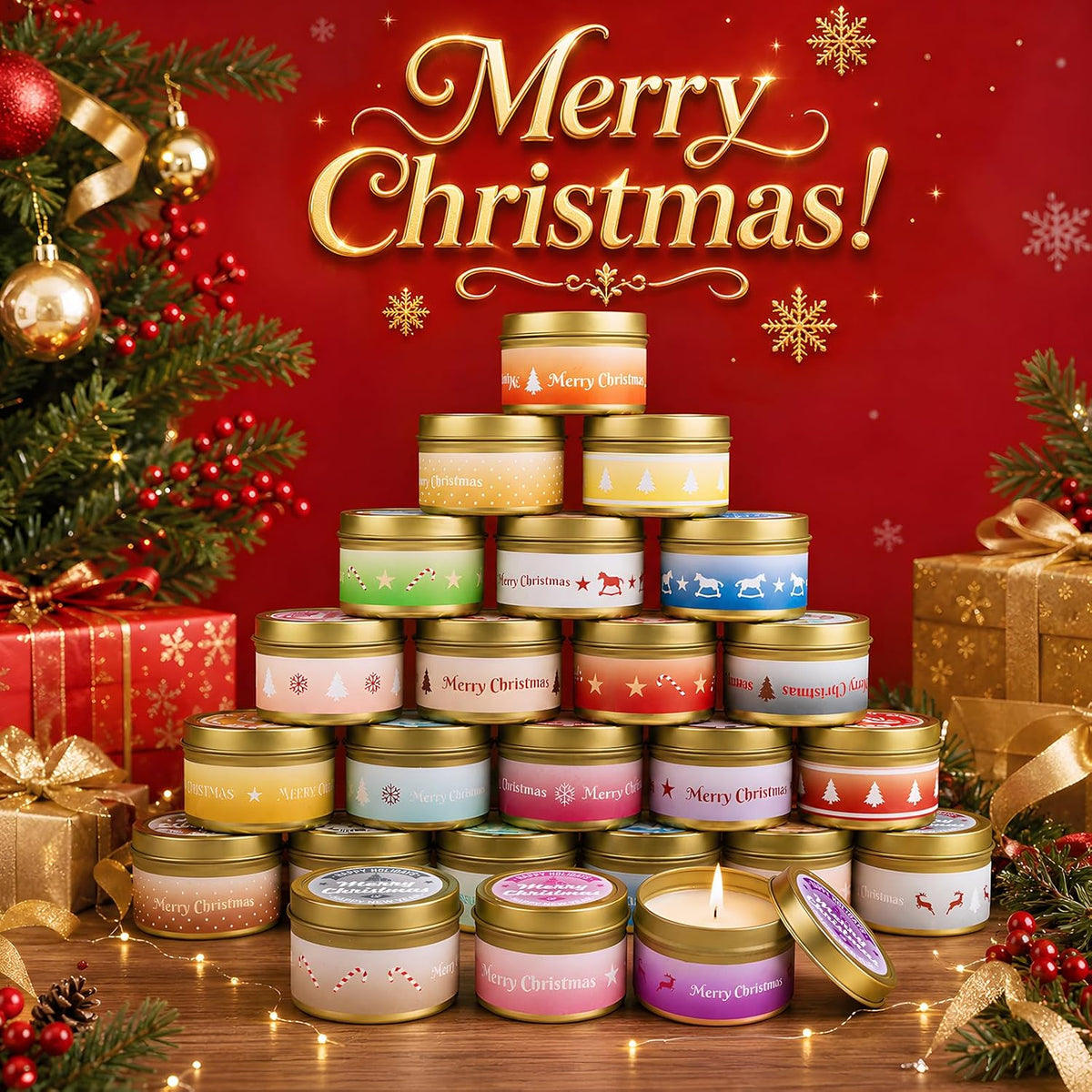Advent Calendar 2026 Scented Candles Gift Set 24 Days Different Fragrances Aromatherapy Candles Natural Soy Wax Christmas Countdown Gifts Stocking Stuffers Decorations for Teen Girls Adults Mom Wife Girlfriend