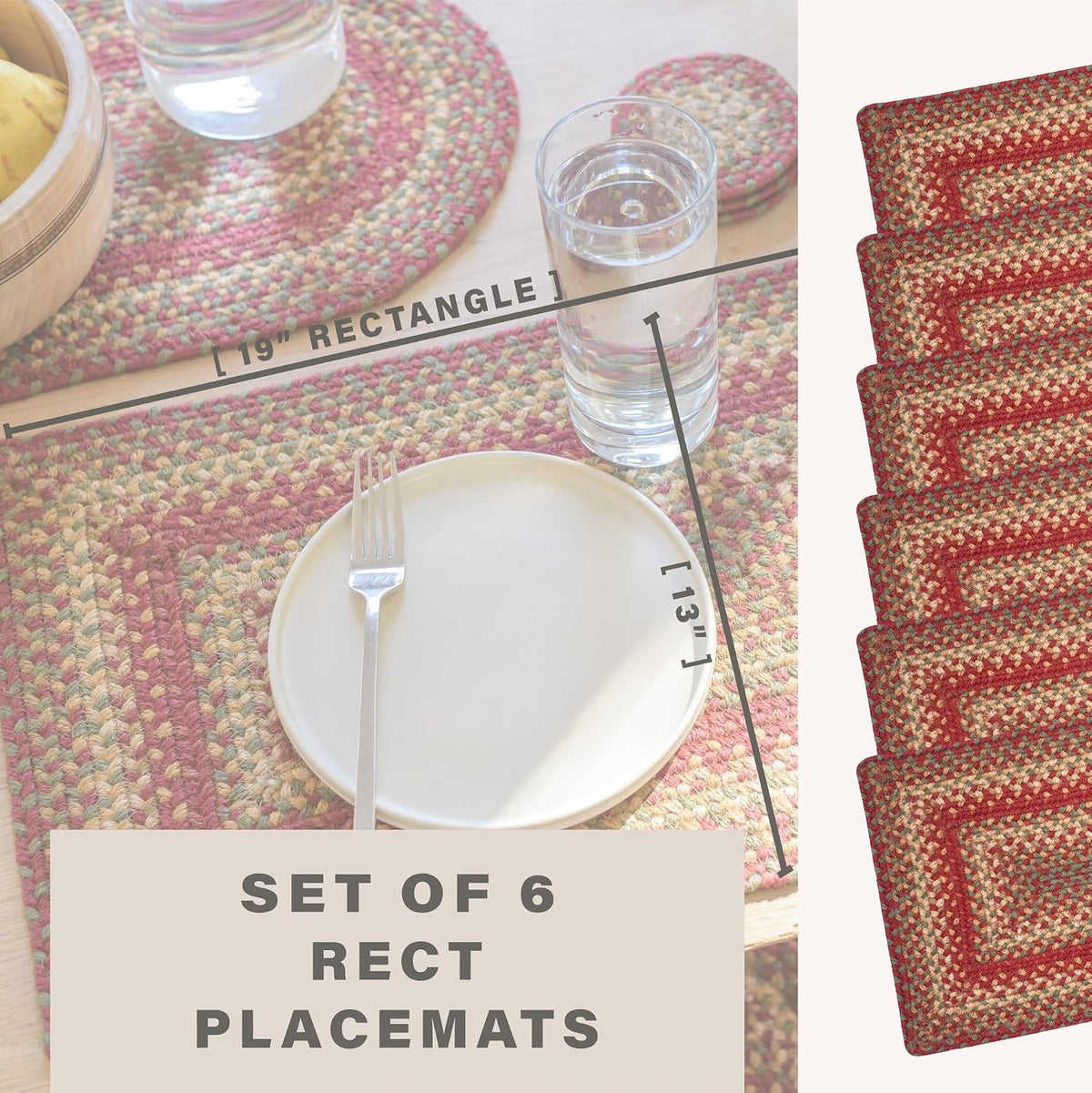 Homespice Apple Pie Braided Coasters for Country Decor, Round 4 Set of 6 | Red Absorbent Drink Coasters for Tabletop, Absorbs Moisture, Rich Colors, Durable and Easy to Clean