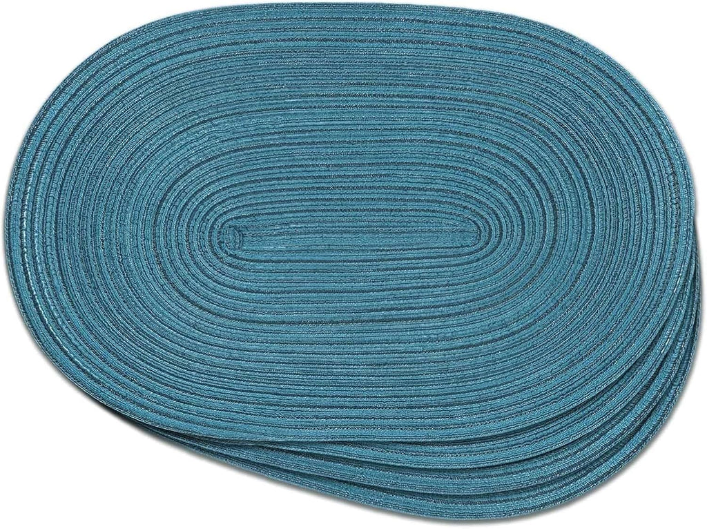 Placemats Set of 8, Woven Oval Braided Dining Table Mats(Beige Brown) | 12 x 17.5 Inch Size Fits Plates and Flatware; Hand Washable and Heat Resistant for Kitchen Use, with Farmhouse and Boho Style