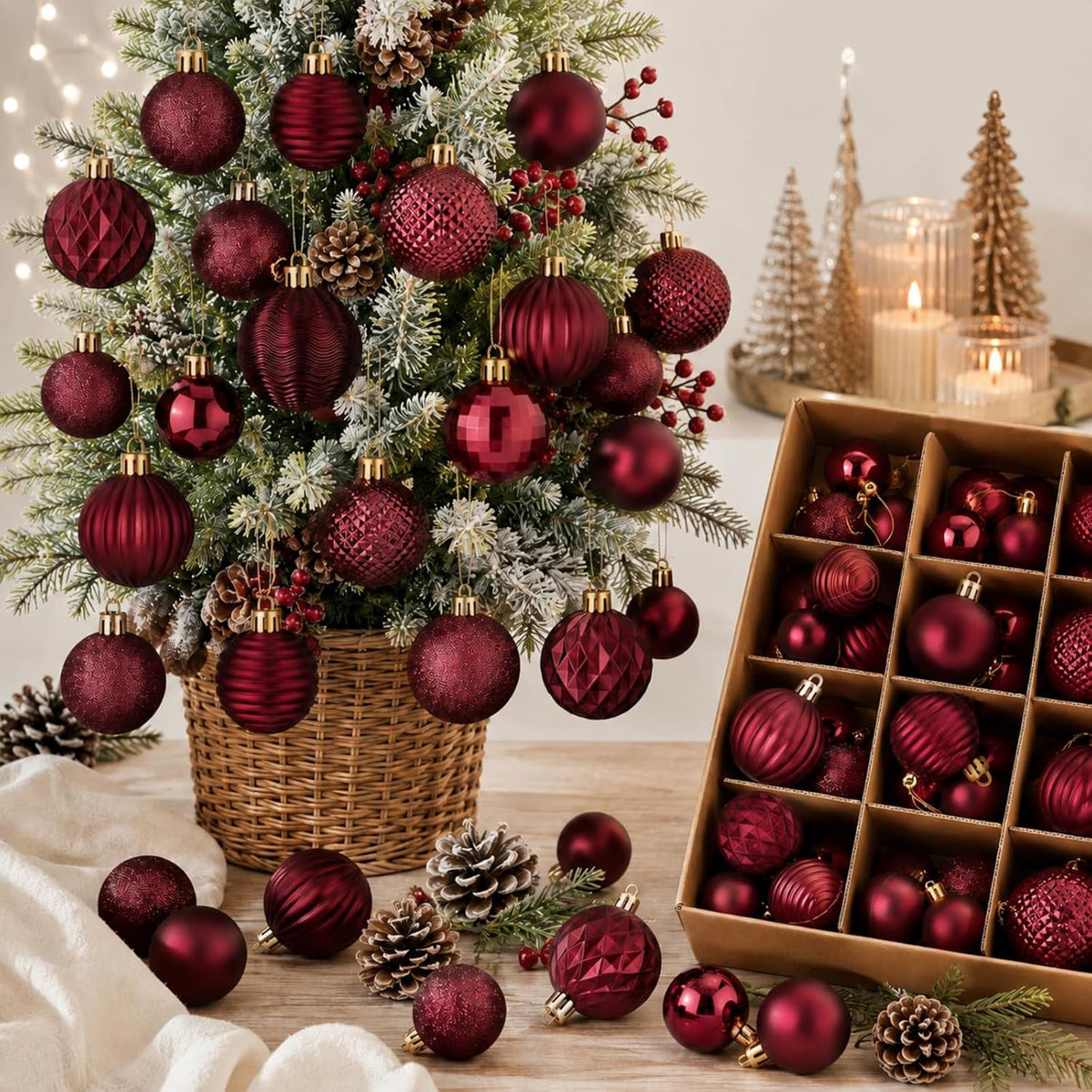 64 Pcs Neutral Christmas Ball Ornaments Brown Green White Xmas Bulbs | 1.57/1.97/2.36 Inch, Shatterproof Xmas Baubles, Assorted Size Modern Christmas Decoration, for Tree Home Indoor Holiday Decor