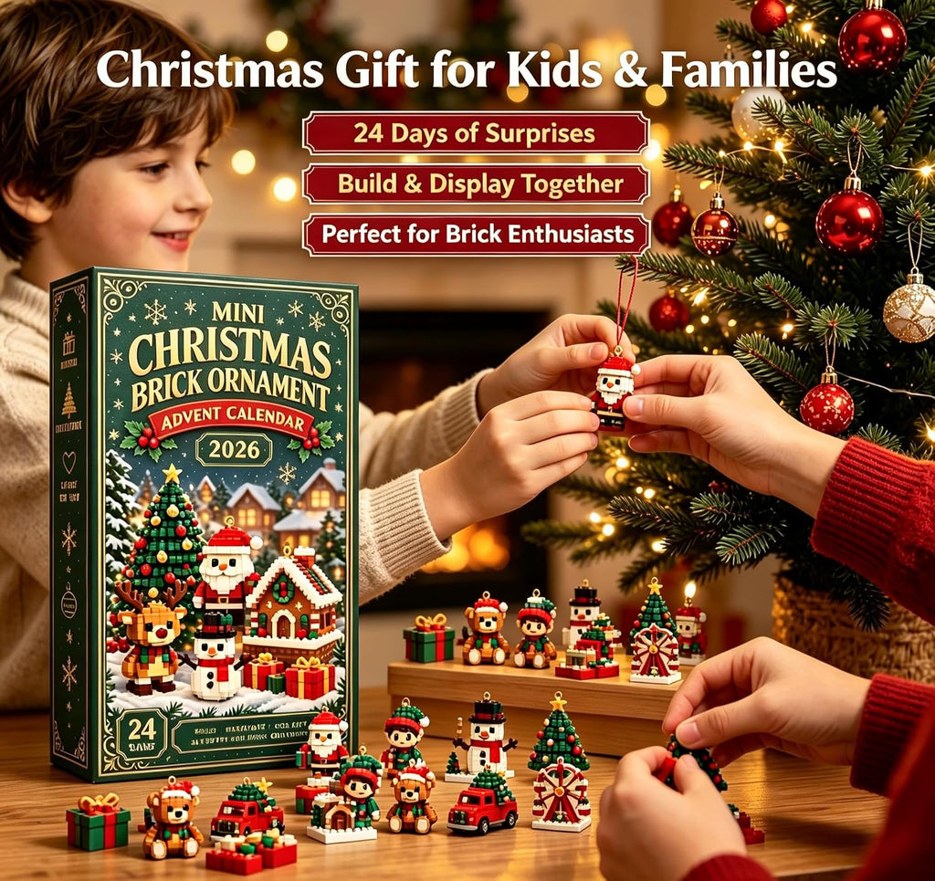 24-Day Mini Christmas Brick Ornament advent calendar 2026, 24 Unique Buildable Holiday Designs with Hanging Loops, DIY Building Set for Christmas Trees, Garlands, Mantels Festive Displays