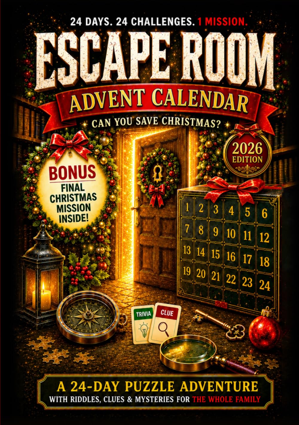 Escape Room Advent Calendar: A 24-Day Puzzle Adventure with Riddles, Clues & Mysteries for the Whole Family (The Christmas Countdown Books)