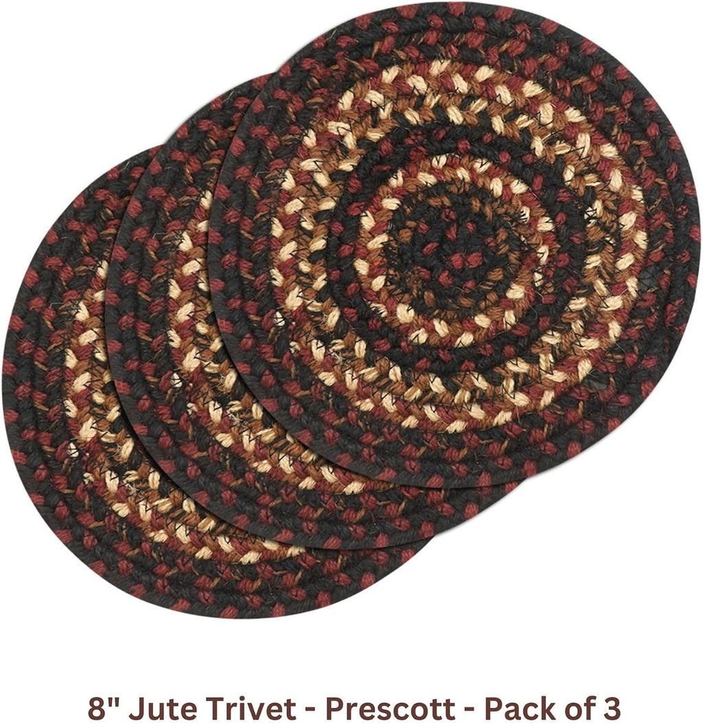 Homespice Apple Pie Braided Coasters for Country Decor, Round 4 Set of 6 | Red Absorbent Drink Coasters for Tabletop, Absorbs Moisture, Rich Colors, Durable and Easy to Clean