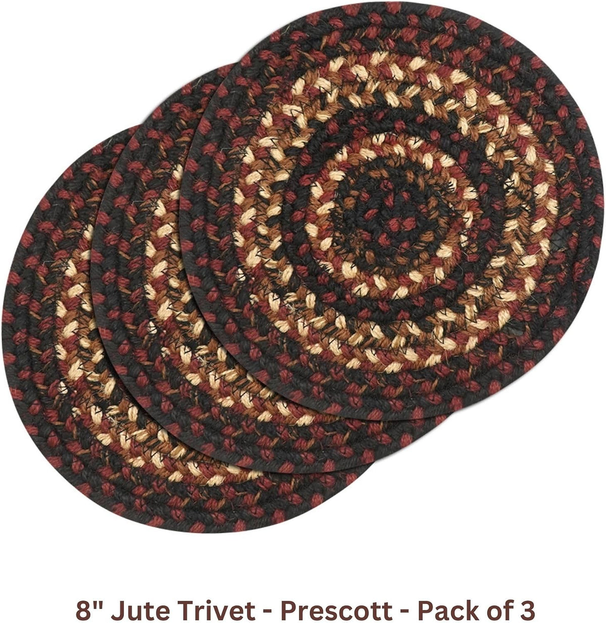 Homespice Apple Pie Braided Coasters for Country Decor, Round 4 Set of 6 | Red Absorbent Drink Coasters for Tabletop, Absorbs Moisture, Rich Colors, Durable and Easy to Clean