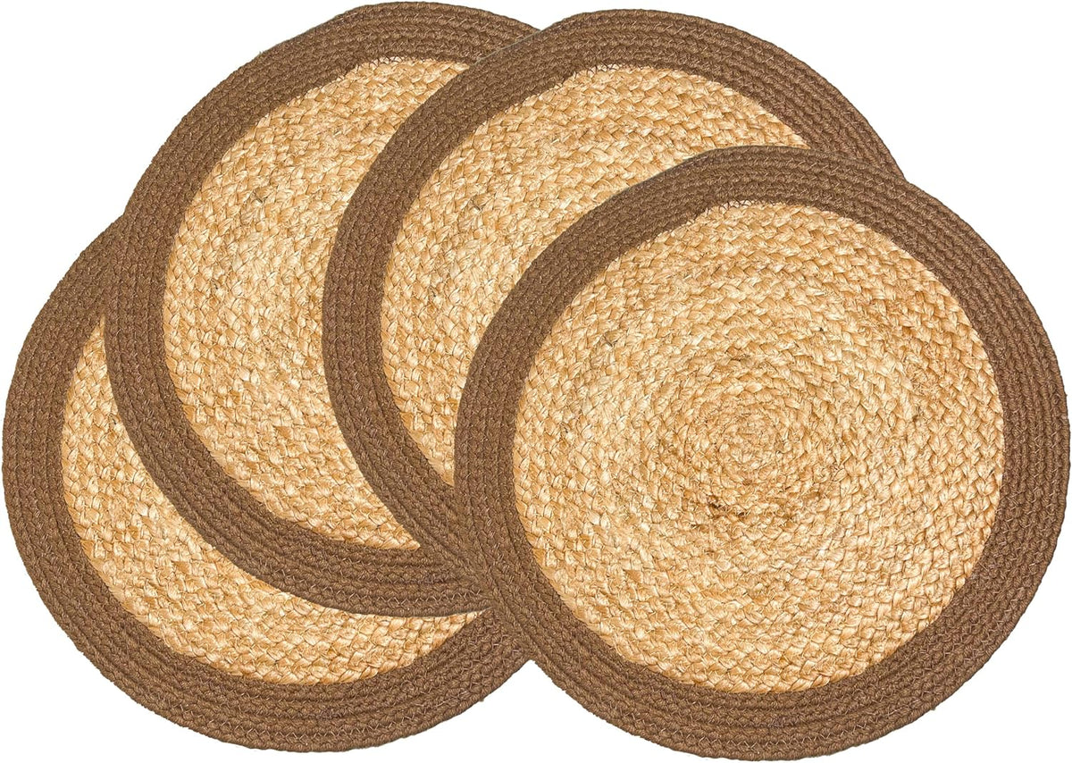 CHARDIN HOME Round Woven Jute Braided Placemats, Set of 4, 14 Inch | Farmhouse, All Natural