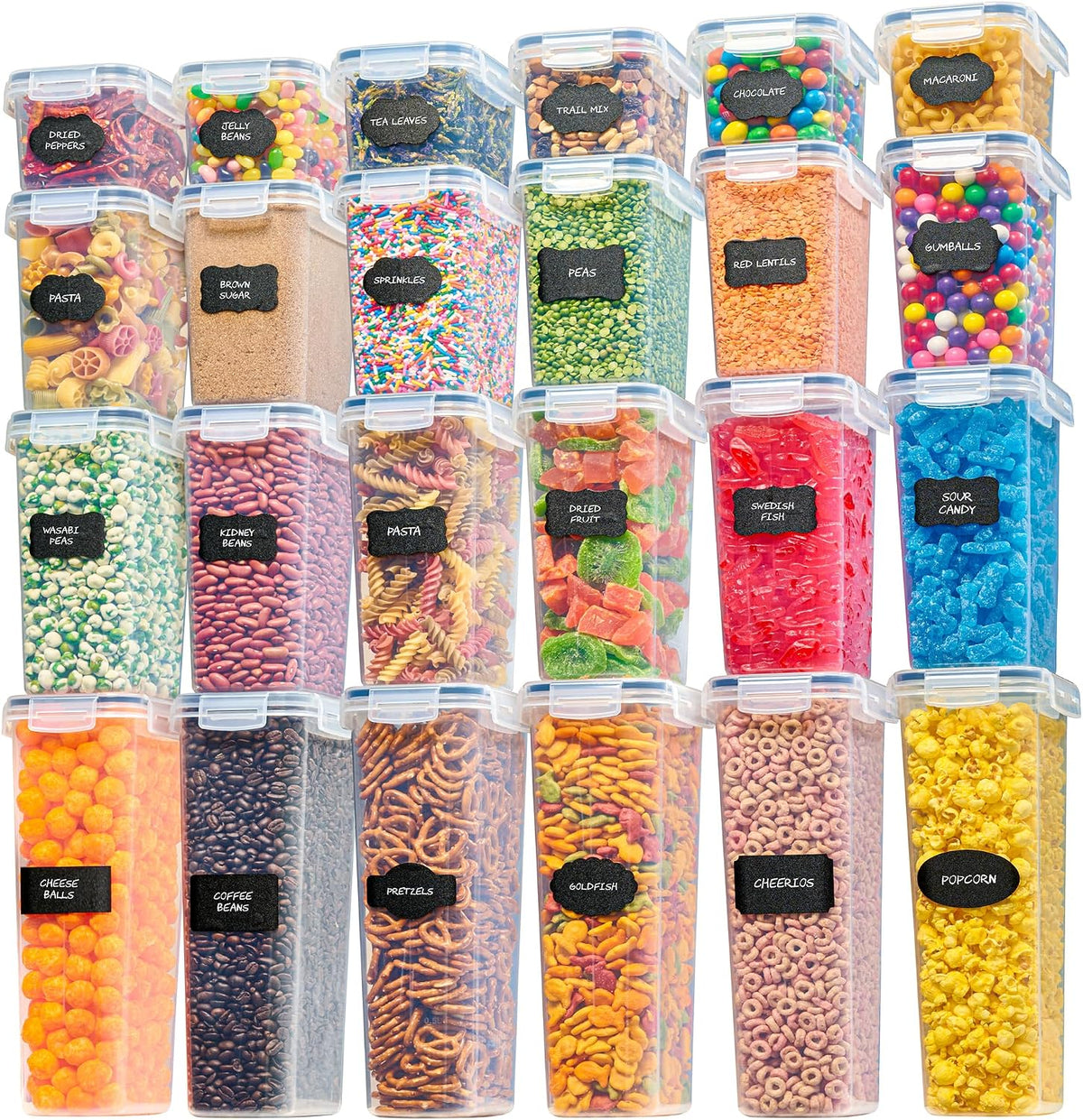 Oizeir Airtight Food Storage Containers with Lids 24-Pack, Pantry Kitchen | BPA-Free Airtight Plastic Food Containers, Snap Lids for Pantry Kitchen, Flour Sugar Rice Cereal Pasta, Clear