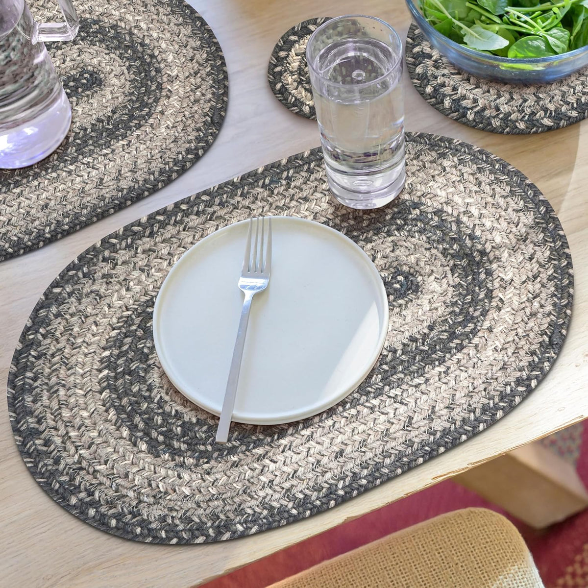 Homespice Apple Pie Braided Coasters for Country Decor, Round 4 Set of 6 | Red Absorbent Drink Coasters for Tabletop, Absorbs Moisture, Rich Colors, Durable and Easy to Clean