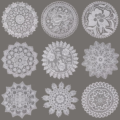 18 Pack 8 Inch White Lace Doilies, Embroidered Polyester Table Doilies | Round Rustic Vintage Placemats, Washable Lace Coasters for Kitchen Dining Room Christmas Winter Wedding Cup Vase Decoration