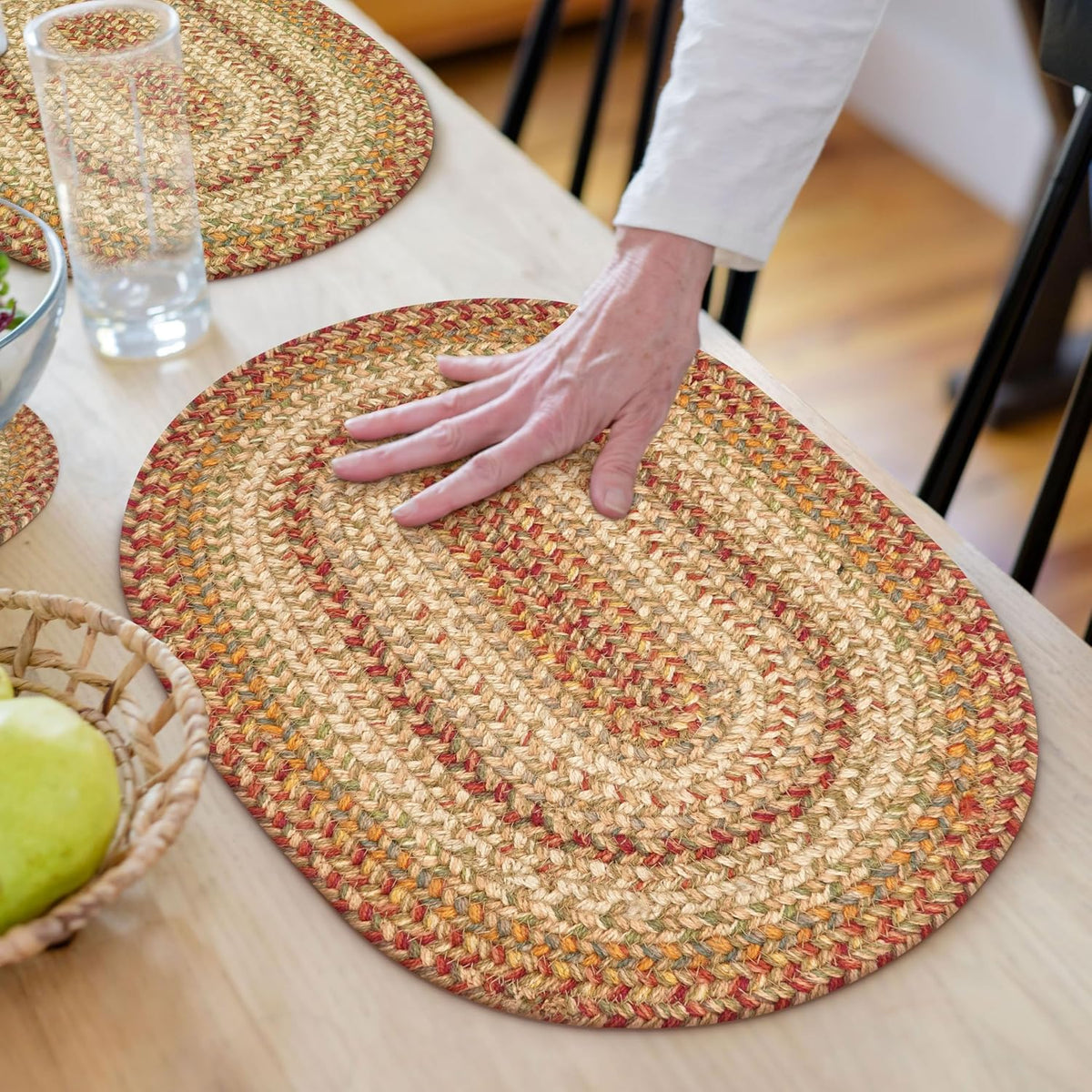Homespice Apple Pie Braided Coasters for Country Decor, Round 4 Set of 6 | Red Absorbent Drink Coasters for Tabletop, Absorbs Moisture, Rich Colors, Durable and Easy to Clean
