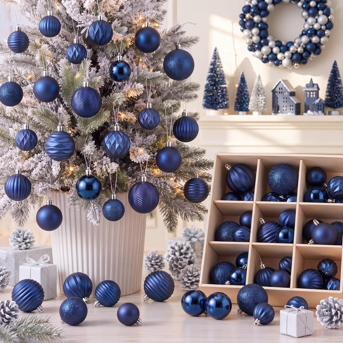 64 Pcs Neutral Christmas Ball Ornaments Brown Green White Xmas Bulbs | 1.57/1.97/2.36 Inch, Shatterproof Xmas Baubles, Assorted Size Modern Christmas Decoration, for Tree Home Indoor Holiday Decor
