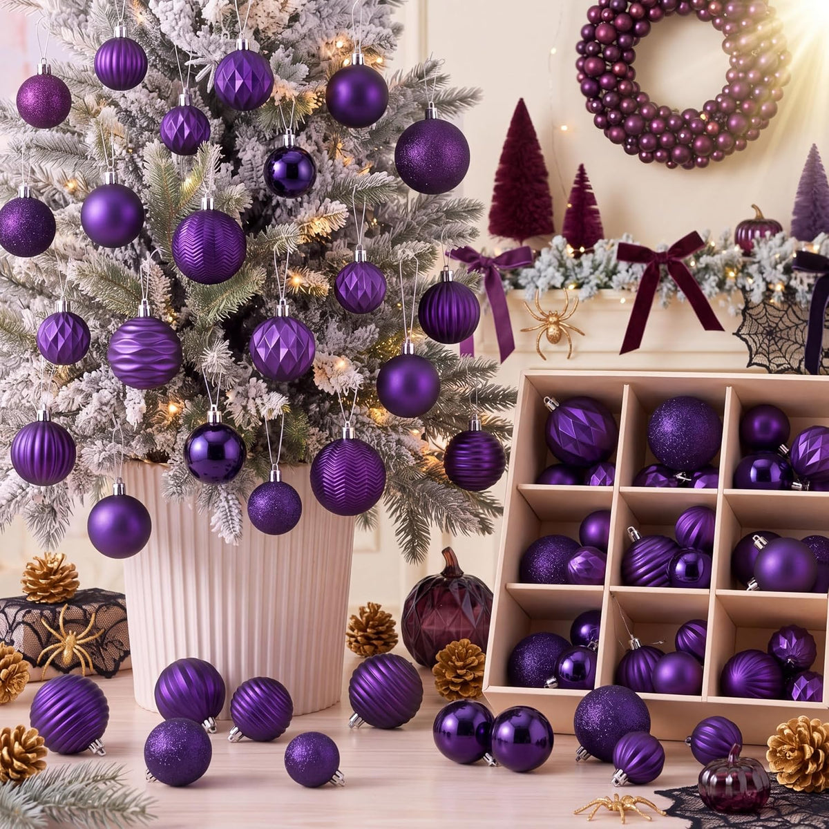 64 Pcs Neutral Christmas Ball Ornaments Brown Green White Xmas Bulbs | 1.57/1.97/2.36 Inch, Shatterproof Xmas Baubles, Assorted Size Modern Christmas Decoration, for Tree Home Indoor Holiday Decor